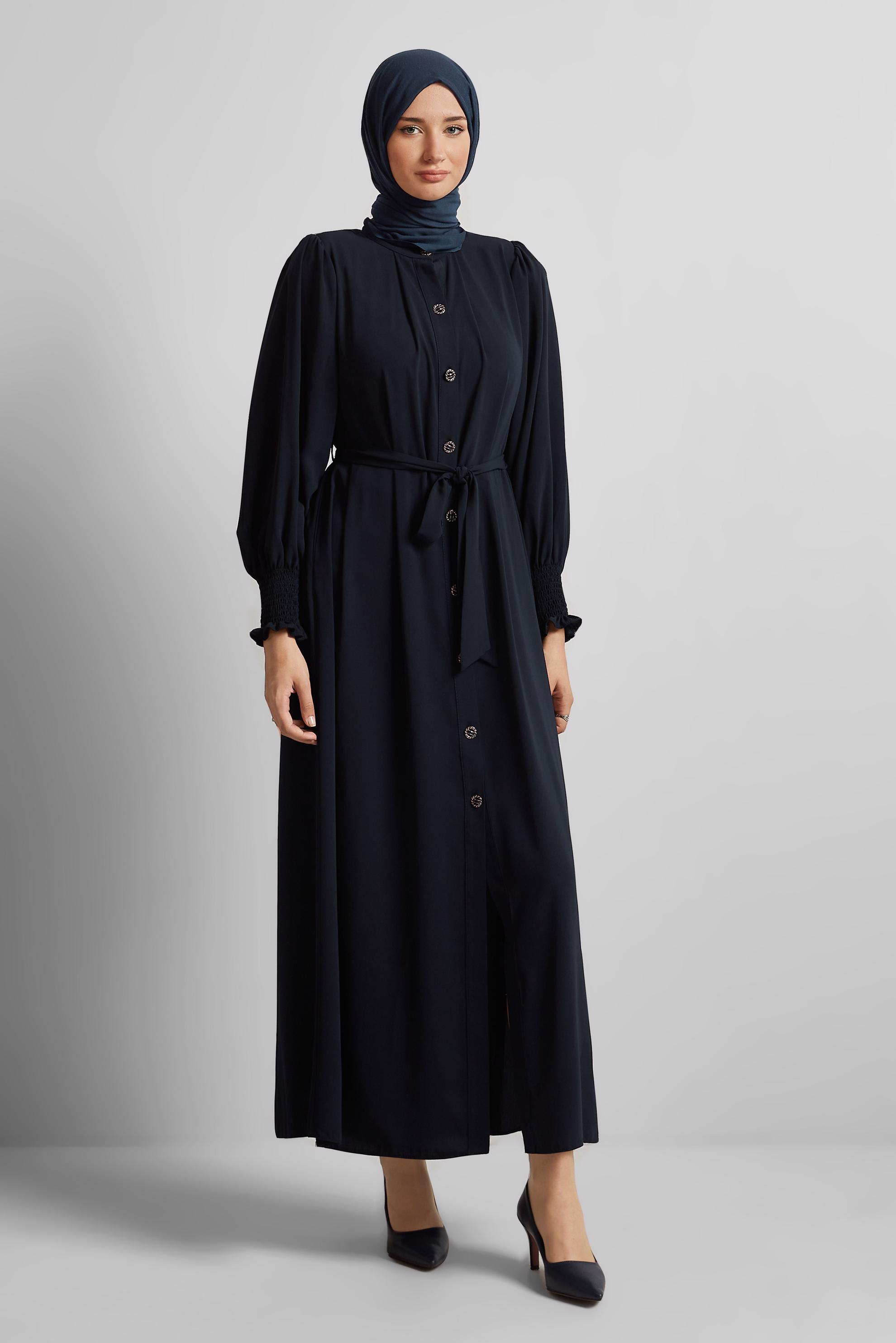 Vêtements hijab BLEU MARINE ABAYA CEINTURÉE 80130