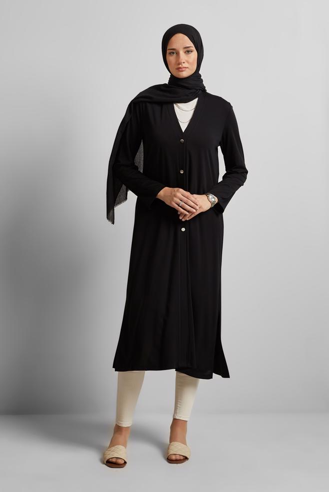 Hijab clothing BLACK LONG CARDIGAN 45689 - ALVİNA