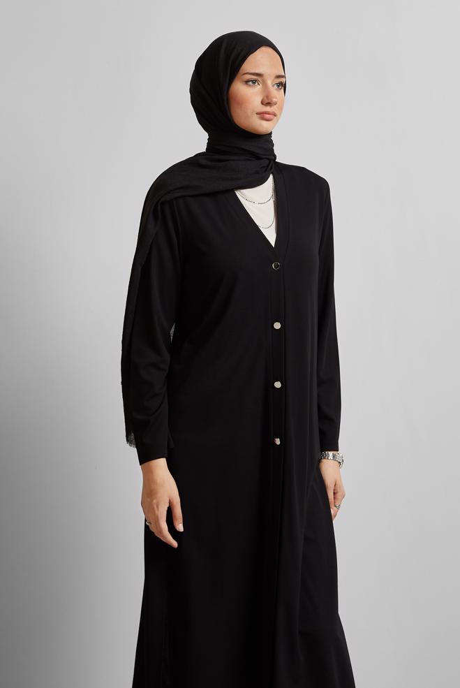Hijab clothing BLACK LONG CARDIGAN 45689 - ALVİNA