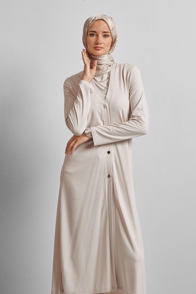 Hijab clothing BEIGE LONG CARDIGAN 45689 - ALVİNA