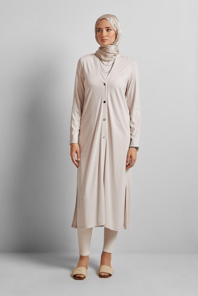 Hijab clothing BEIGE LONG CARDIGAN 45689 - ALVİNA