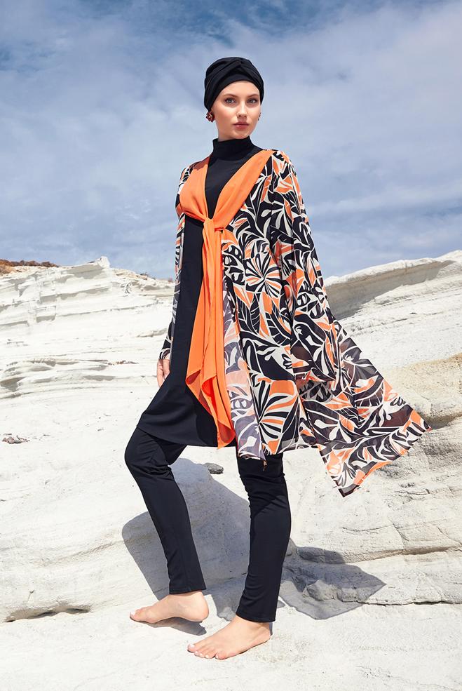 Vêtements hijab NOIR MAILLOT DE BAIN HIJAB AVEC PARÉO 1133 - ALVİNA