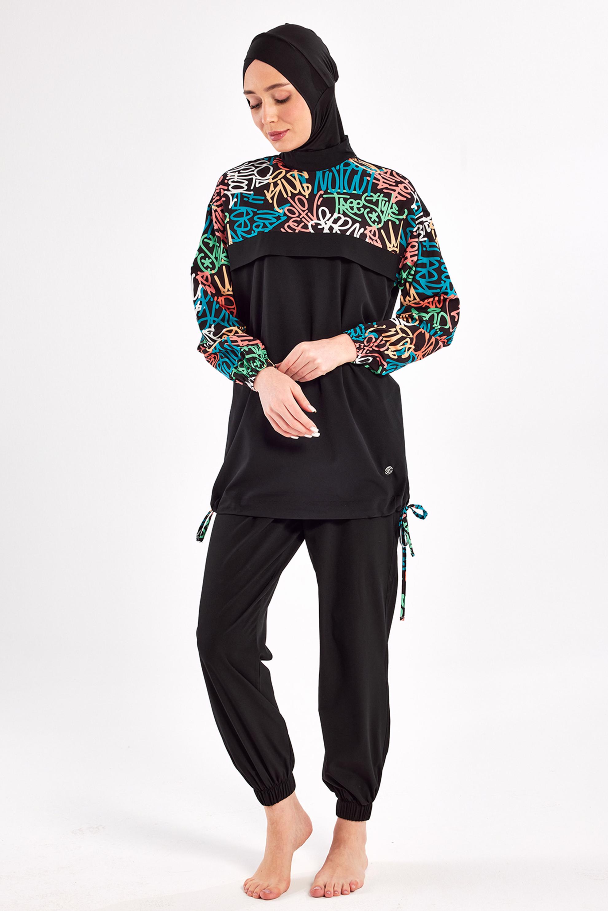 Vêtements hijab NOIR MAILLOT DE BAIN HIJAB À MOTIFS 1207