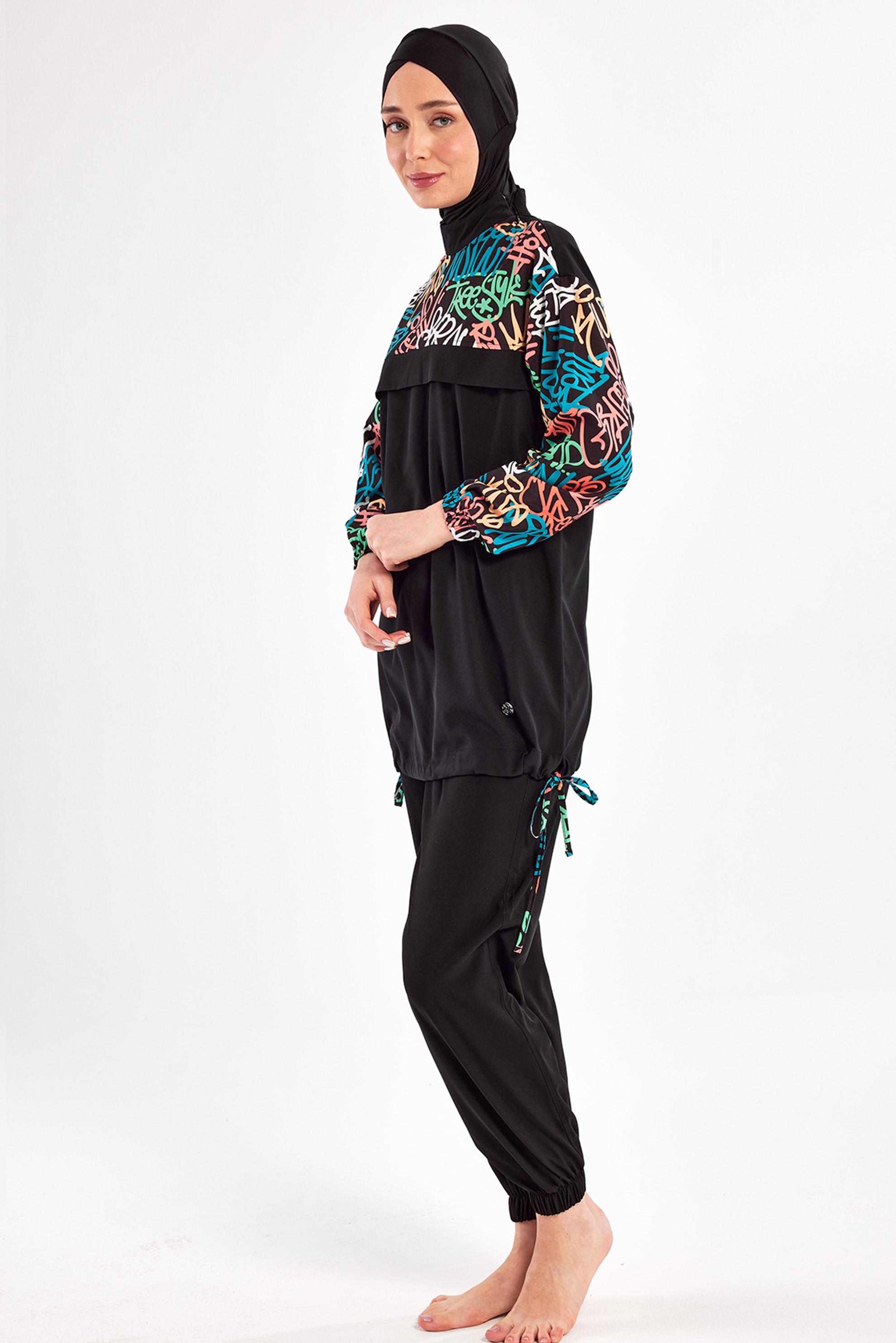 Vêtements hijab NOIR MAILLOT DE BAIN HIJAB À MOTIFS 1207