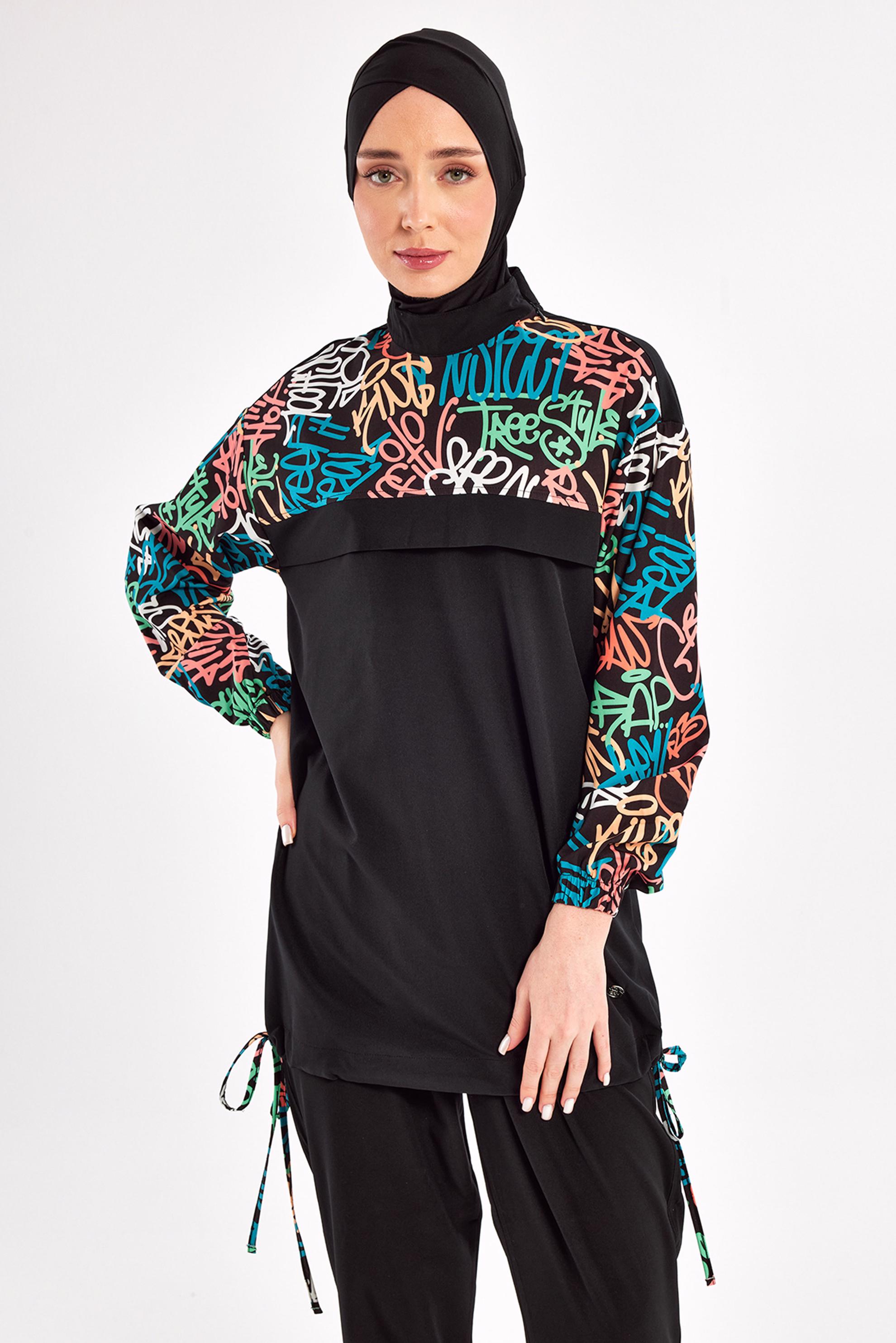 Vêtements hijab NOIR MAILLOT DE BAIN HIJAB À MOTIFS 1207