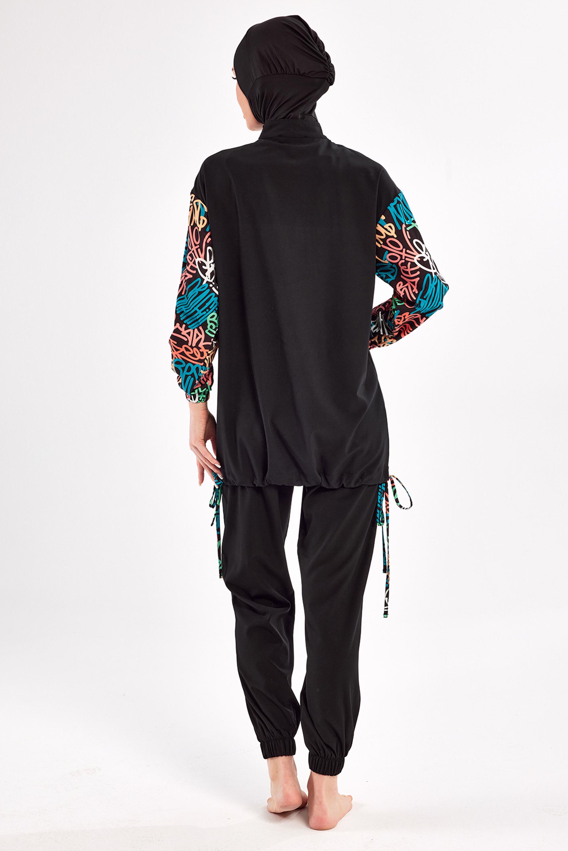 Vêtements hijab NOIR MAILLOT DE BAIN HIJAB À MOTIFS 1207