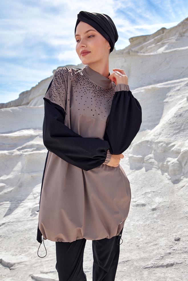 Vêtements hijab NOIR MAILLOT DE BAIN HIJAB AVEC BIJOU 1208 - ALVİNA