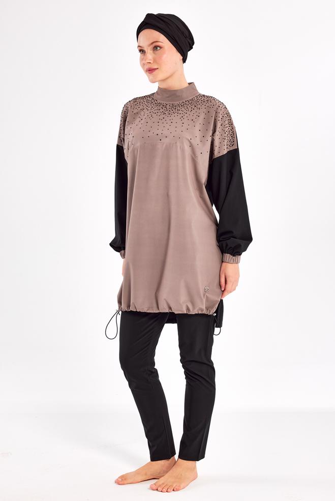 Vêtements hijab NOIR MAILLOT DE BAIN HIJAB AVEC BIJOU 1208 - ALVİNA