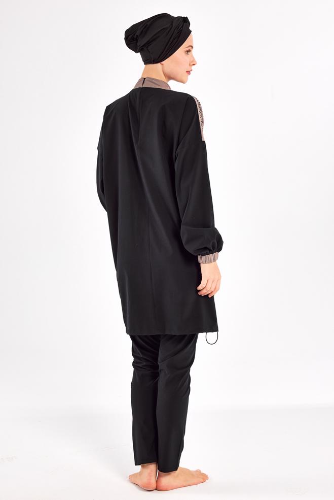 Vêtements hijab NOIR MAILLOT DE BAIN HIJAB AVEC BIJOU 1208 - ALVİNA