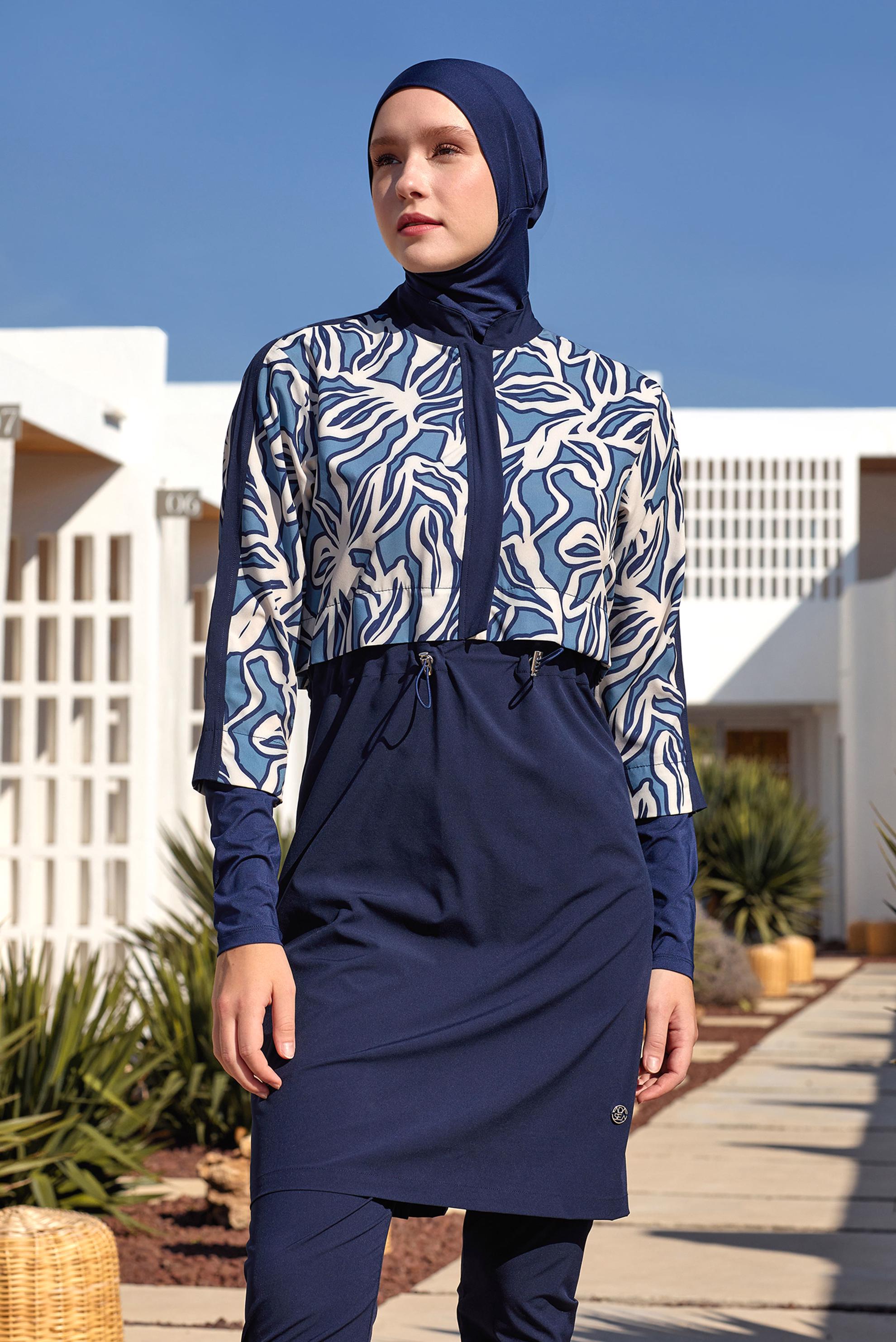 Tesettür giyim LACİVERT DESENLİ TESETTÜR MAYO 1213
