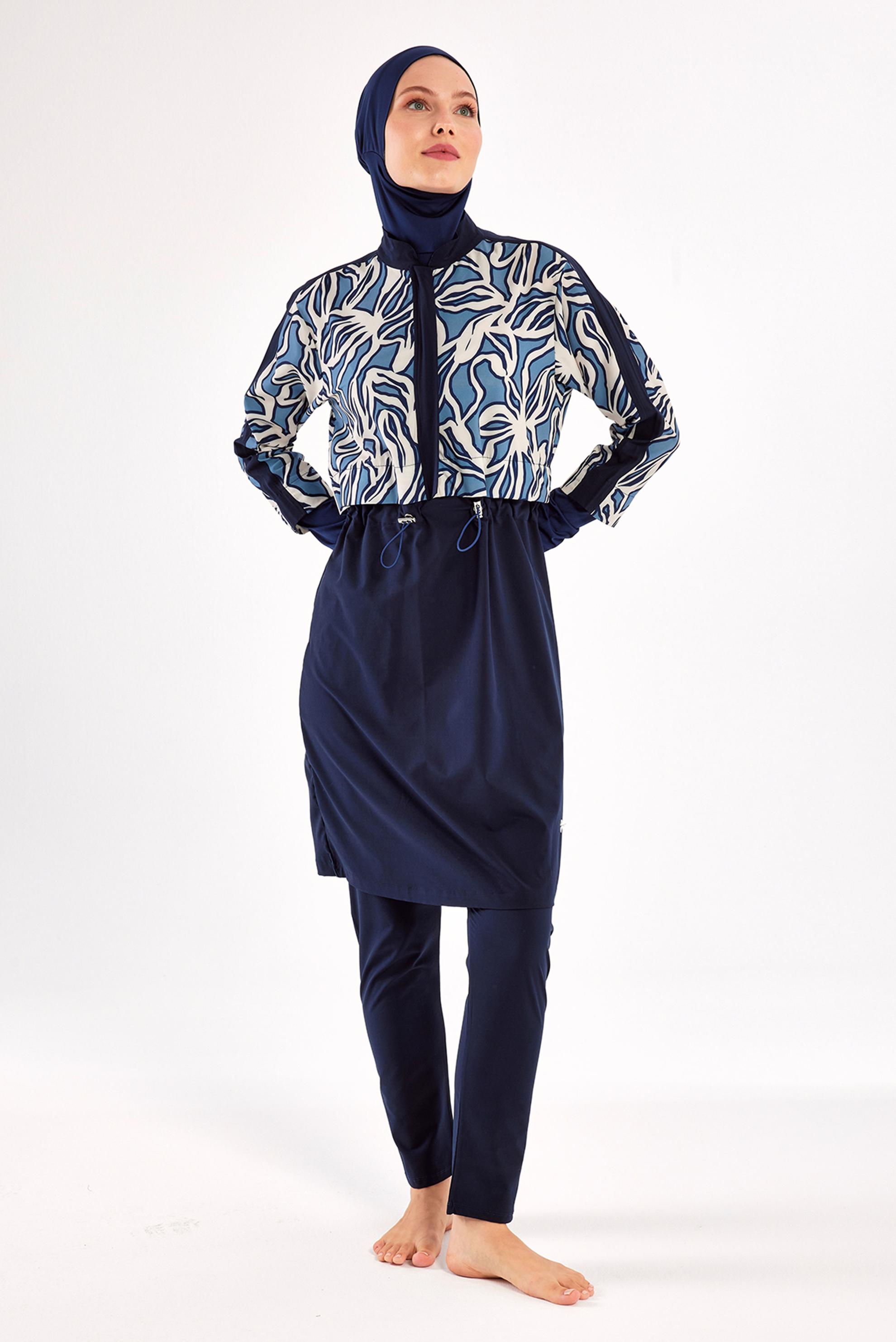 Tesettür giyim LACİVERT DESENLİ TESETTÜR MAYO 1213
