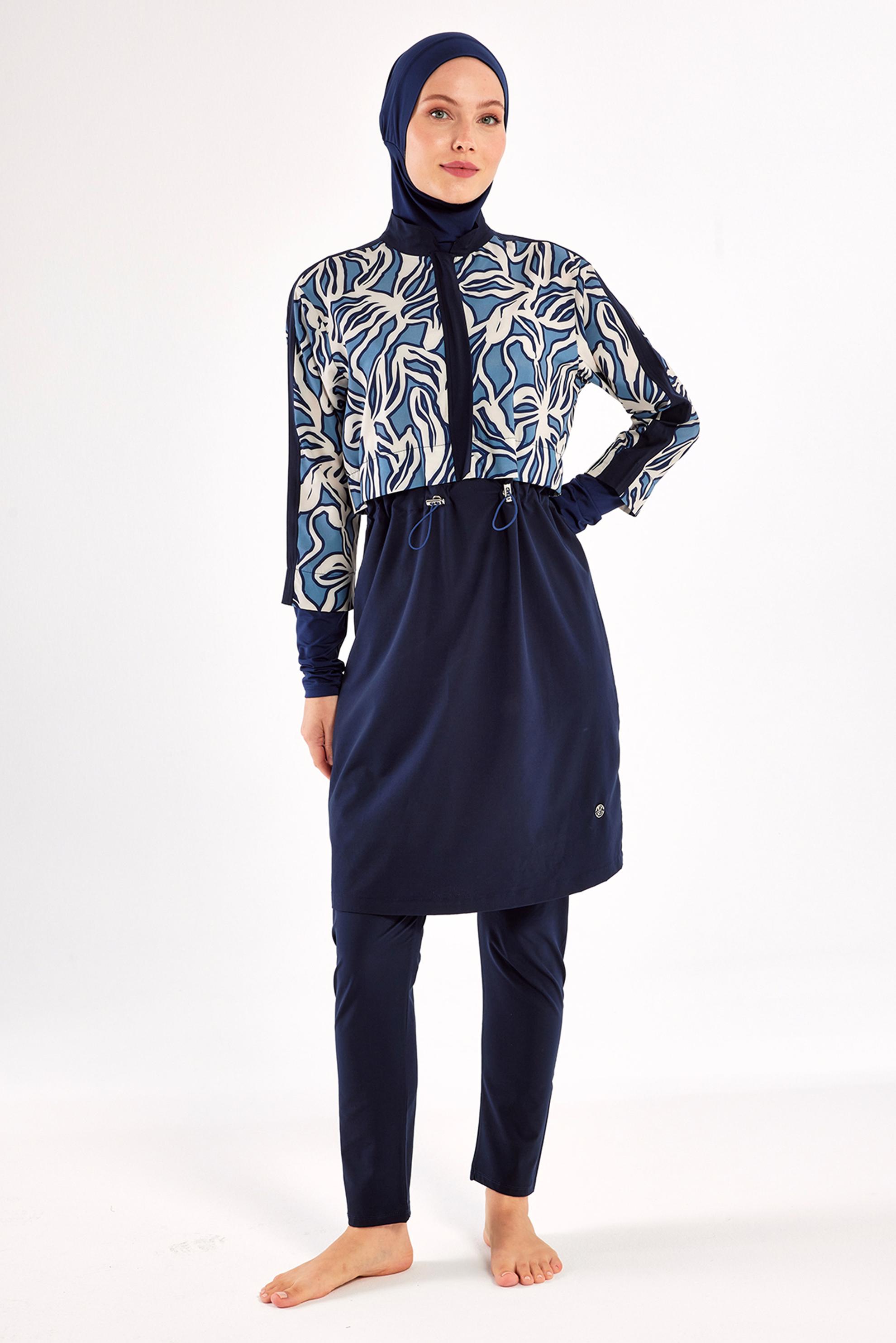 Tesettür giyim LACİVERT DESENLİ TESETTÜR MAYO 1213