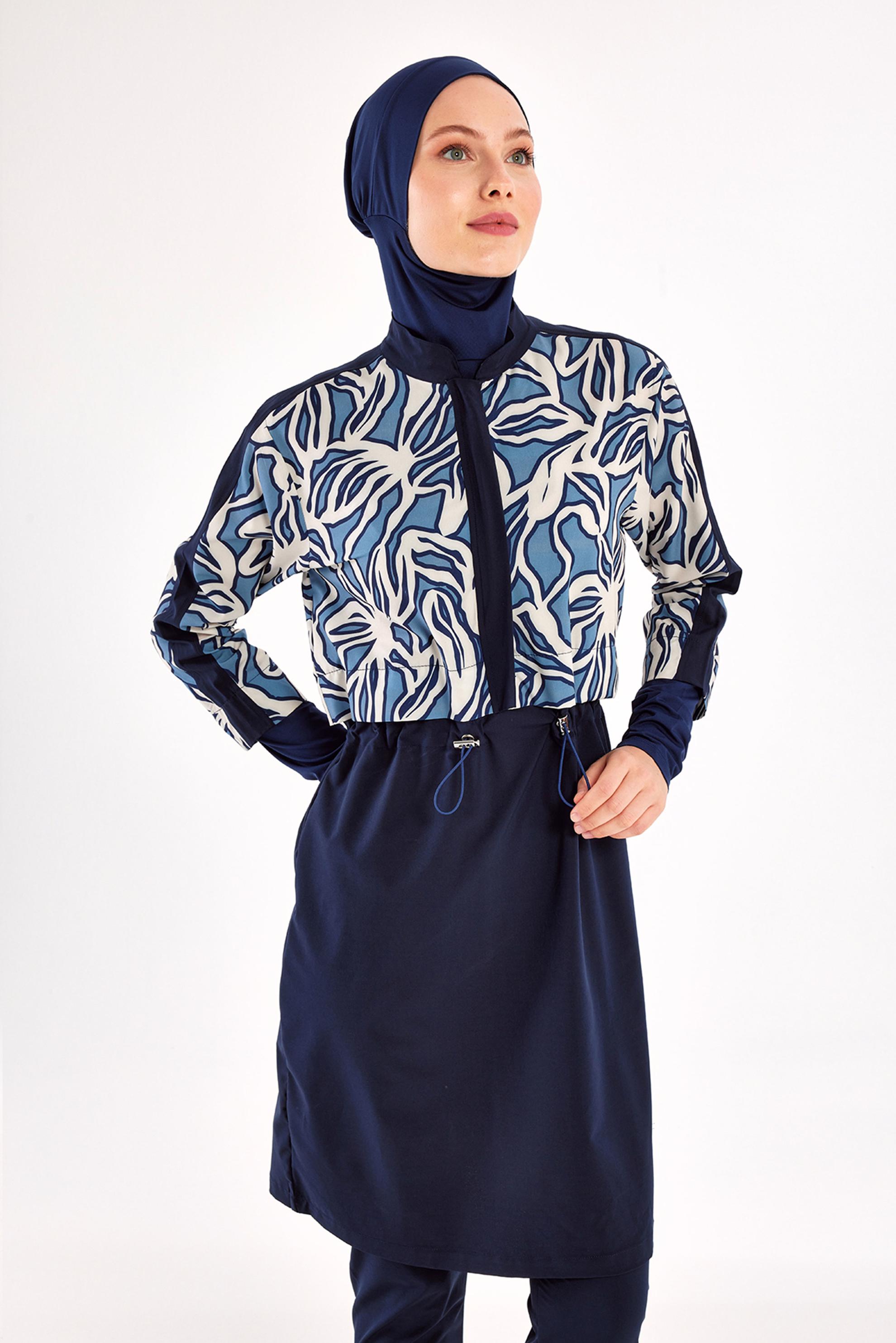 Tesettür giyim LACİVERT DESENLİ TESETTÜR MAYO 1213