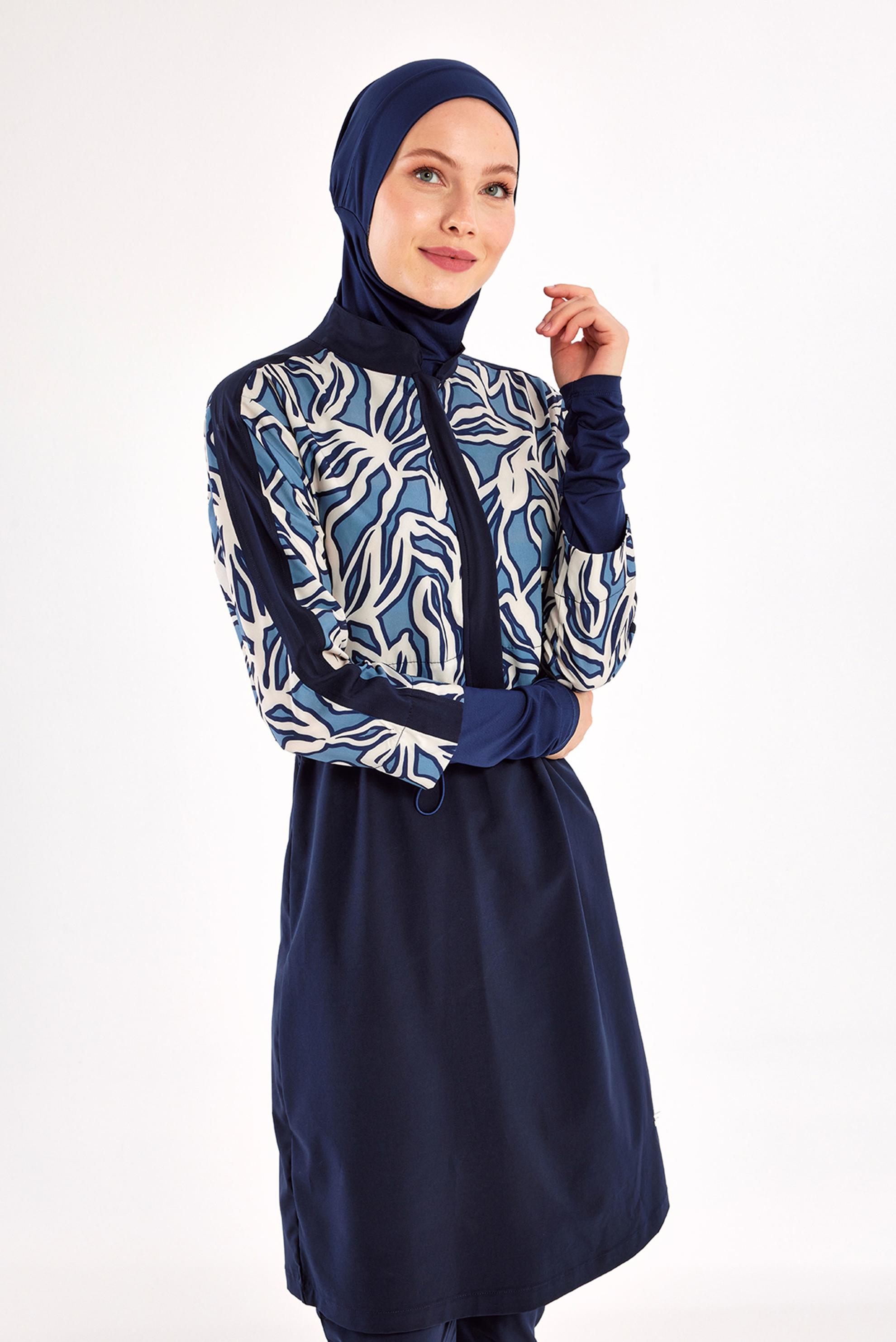 Tesettür giyim LACİVERT DESENLİ TESETTÜR MAYO 1213