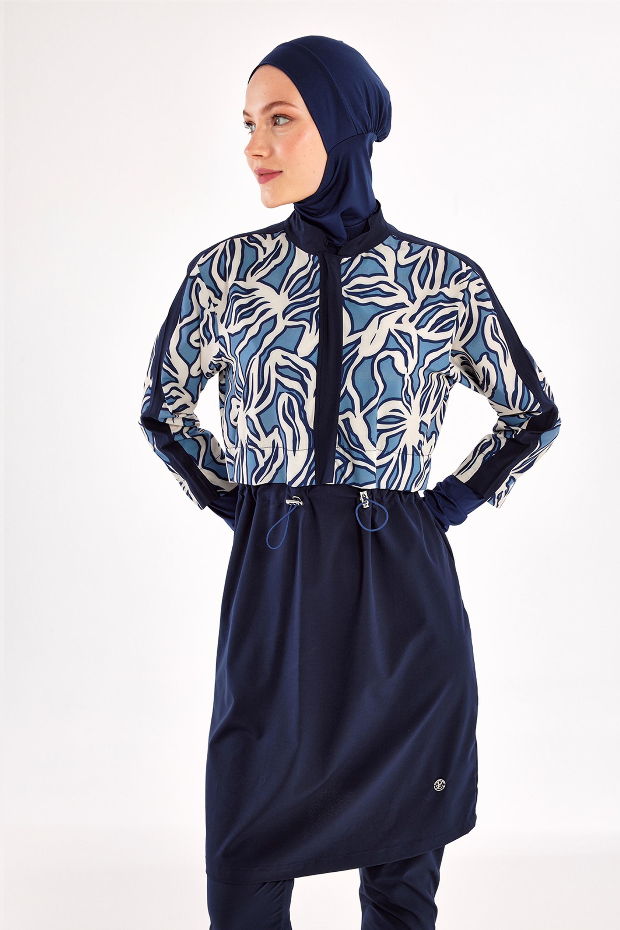 Tesettür giyim LACİVERT DESENLİ TESETTÜR MAYO 1213