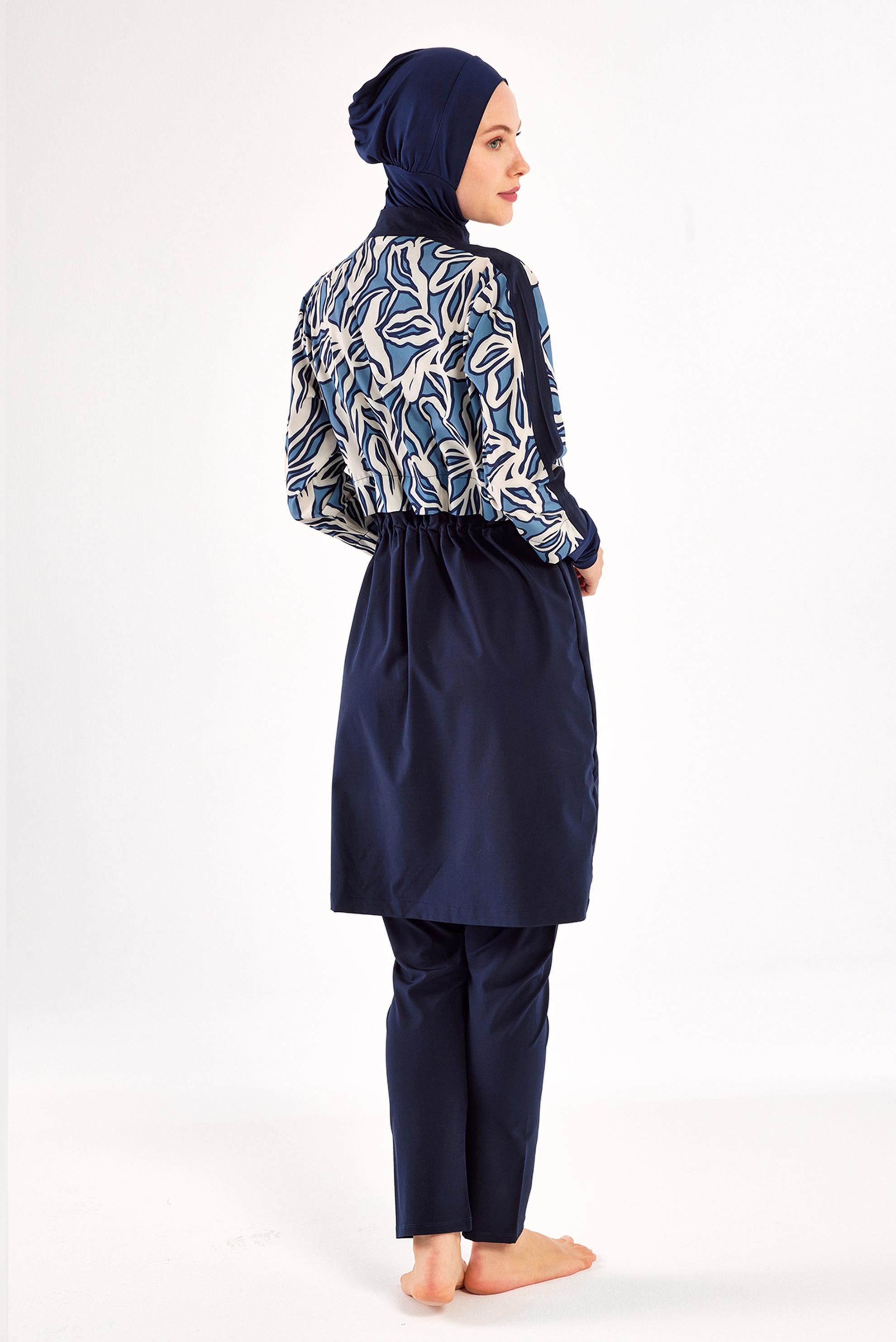 Tesettür giyim LACİVERT DESENLİ TESETTÜR MAYO 1213