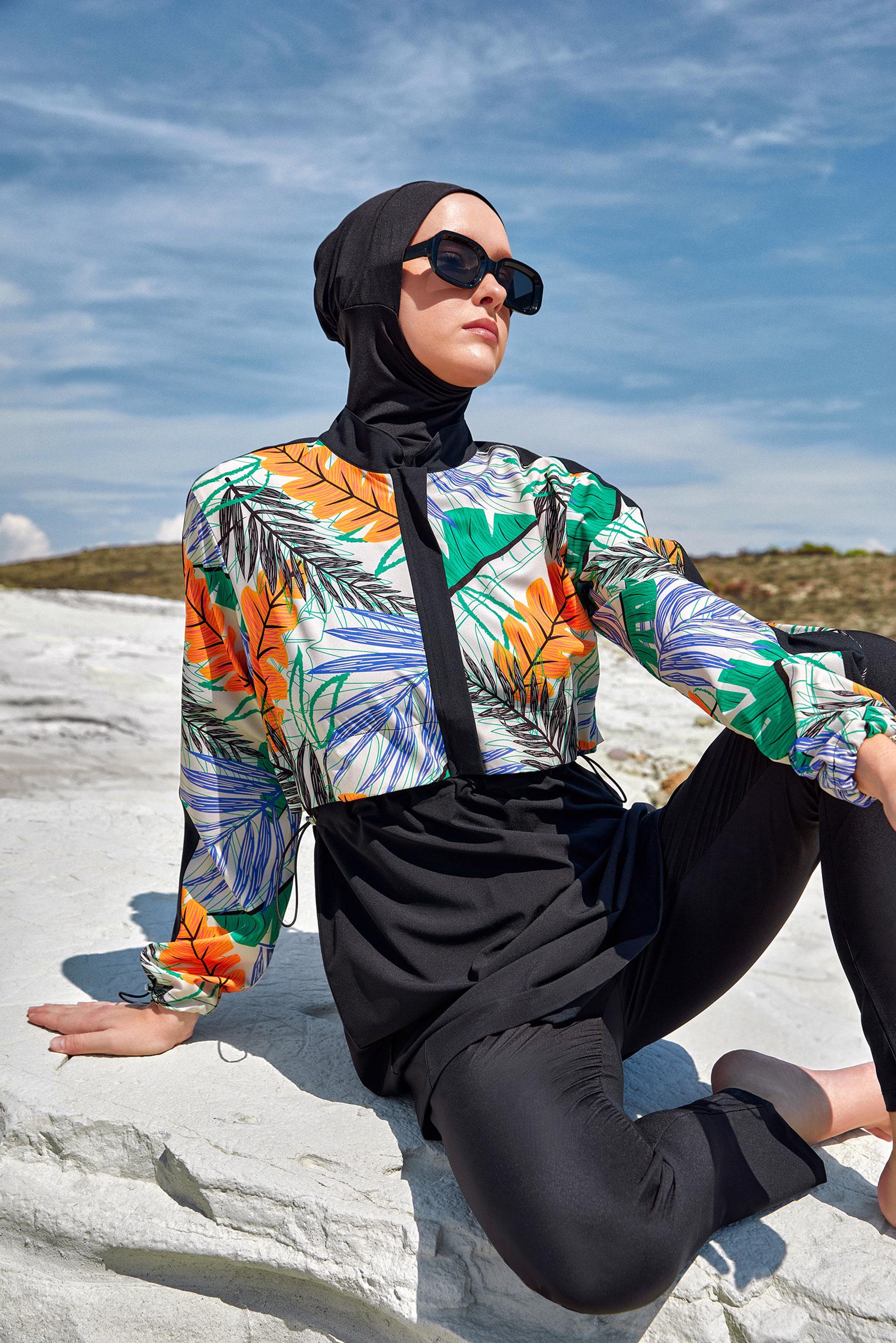 Tesettür giyim SİYAH DESENLİ TESETTÜR MAYO 1214