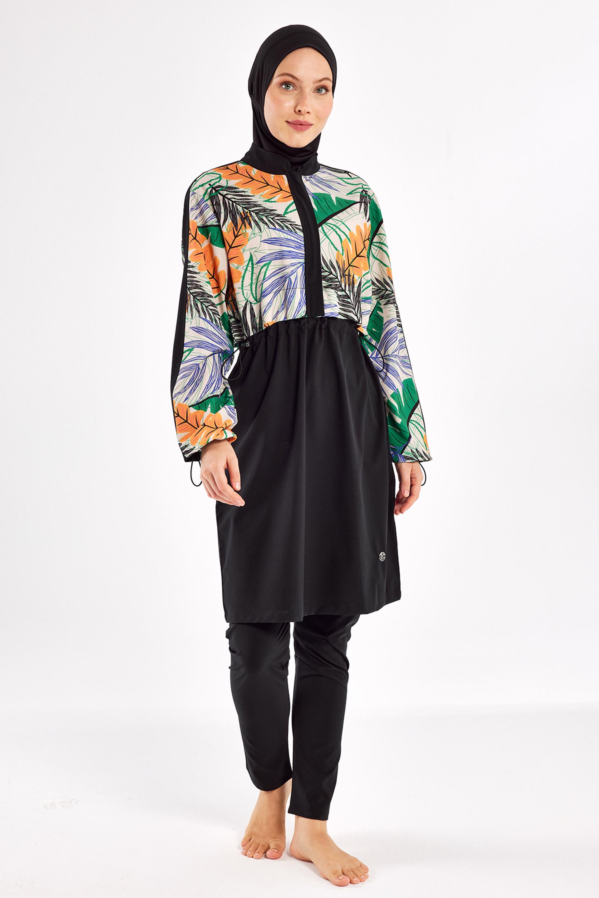 Tesettür giyim SİYAH DESENLİ TESETTÜR MAYO 1214