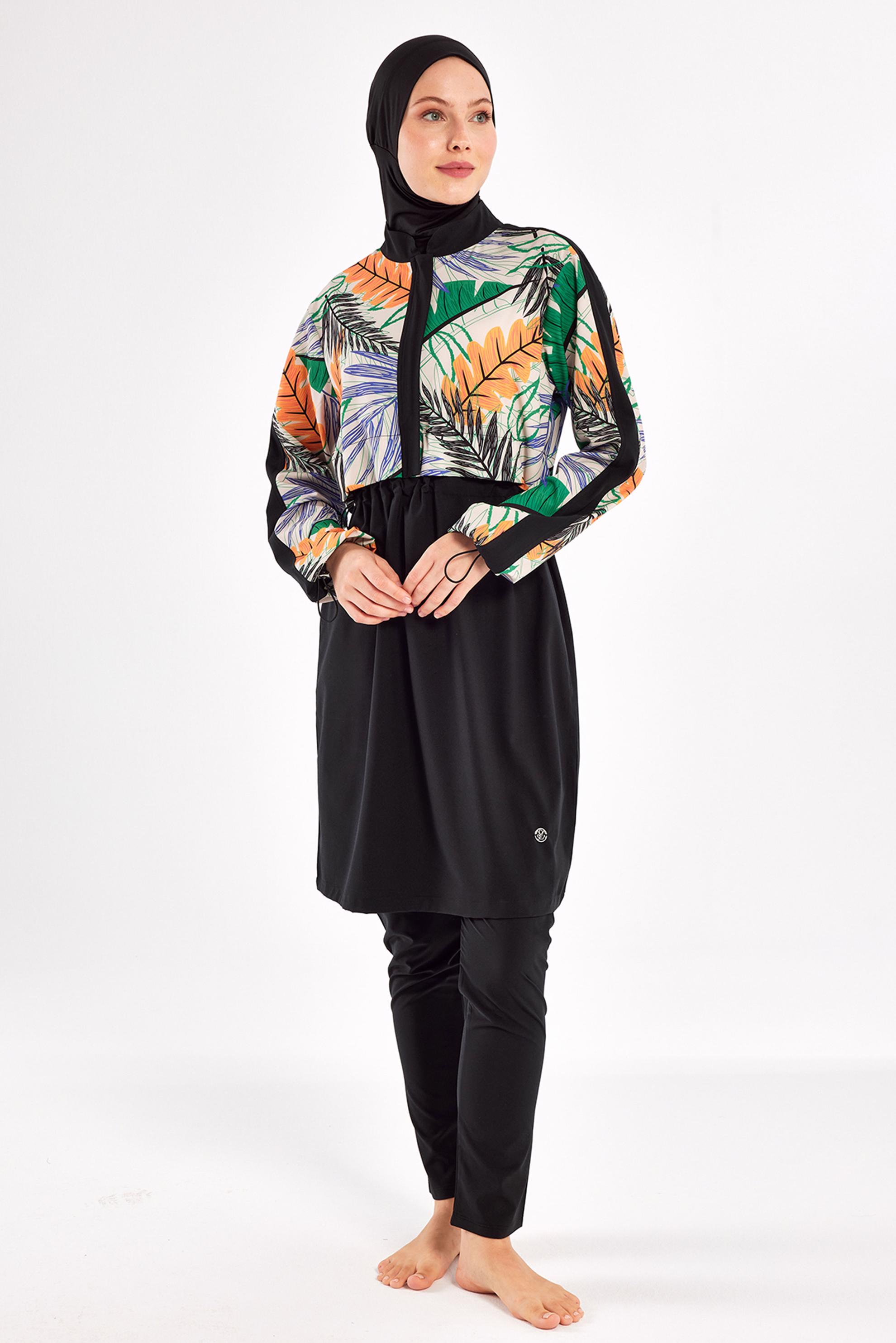 Tesettür giyim SİYAH DESENLİ TESETTÜR MAYO 1214