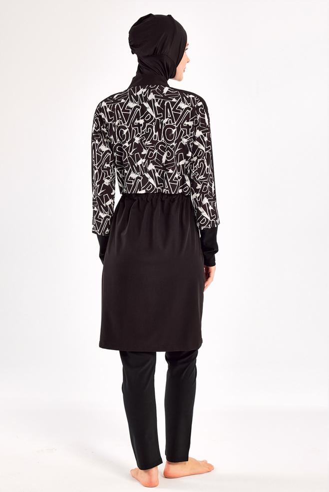 Vêtements hijab NOIR MAILLOT DE BAIN HIJAB À MOTIFS 1215 - ALVİNA