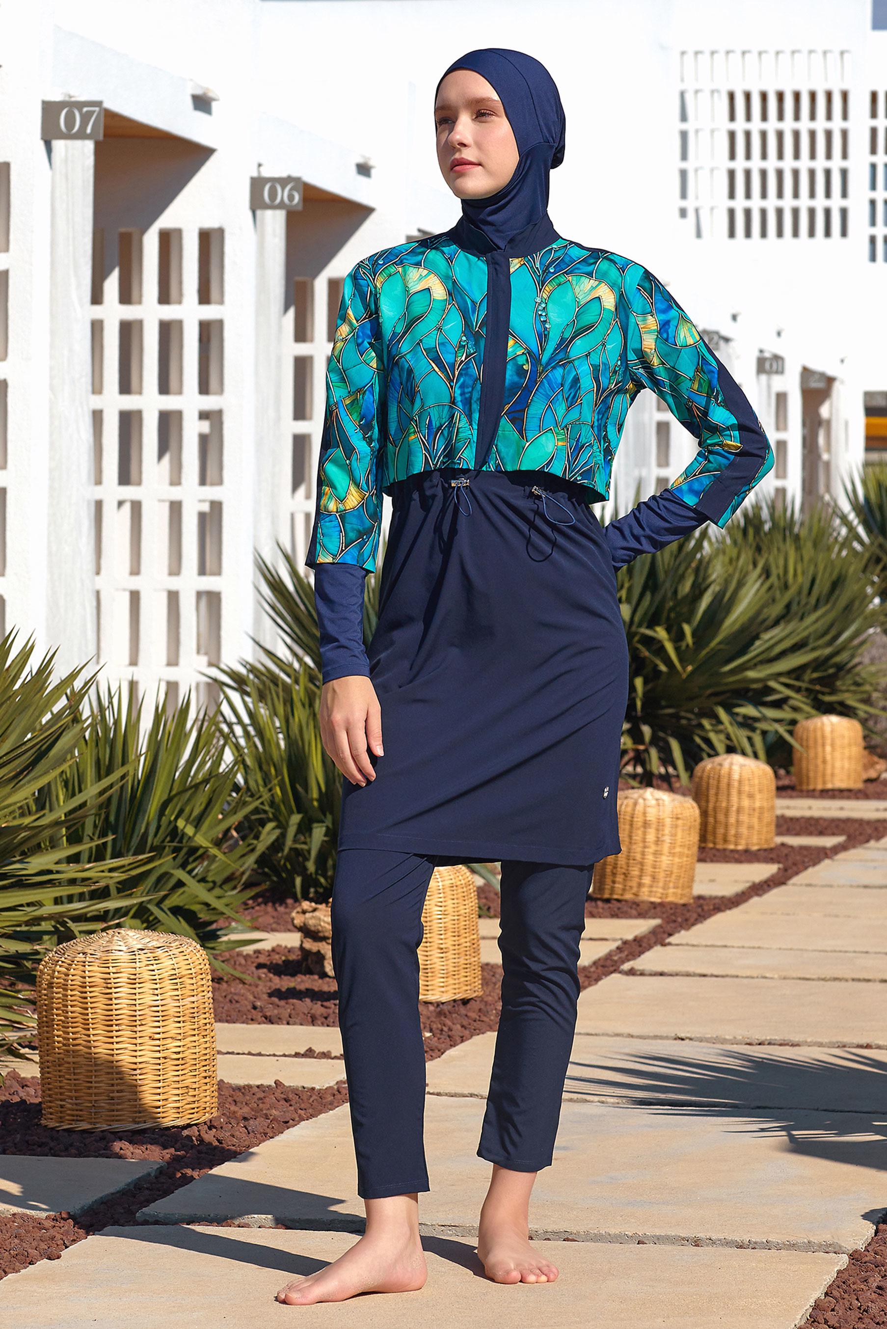 Vêtements hijab BLEU MARINE MAILLOT DE BAIN HIJAB À MOTIFS 1216