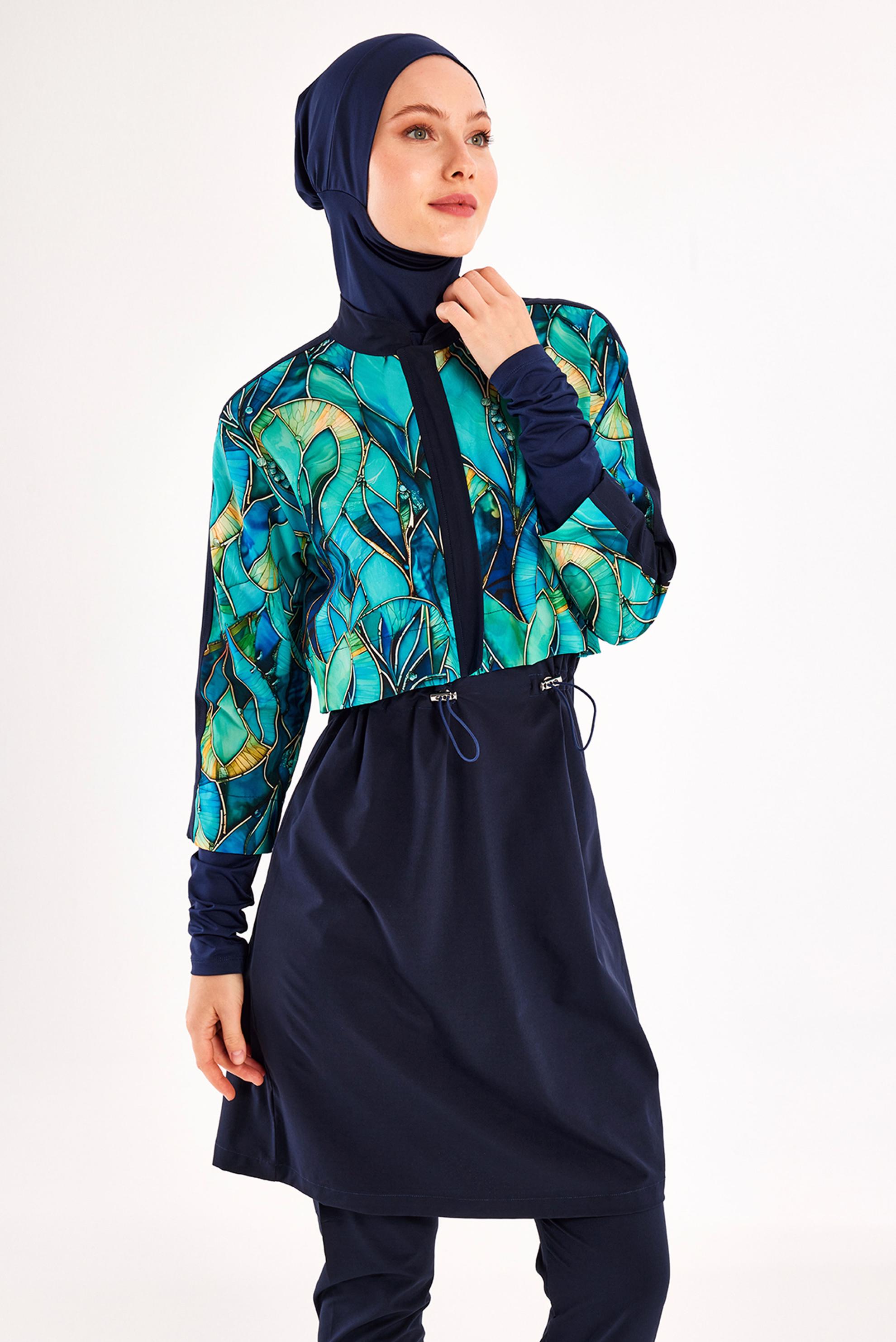 Vêtements hijab BLEU MARINE MAILLOT DE BAIN HIJAB À MOTIFS 1216