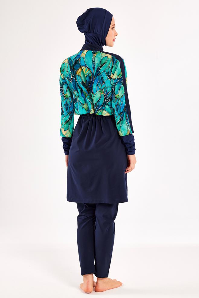 Vêtements hijab BLEU MARINE MAILLOT DE BAIN HIJAB À MOTIFS 1216 - ALVİNA