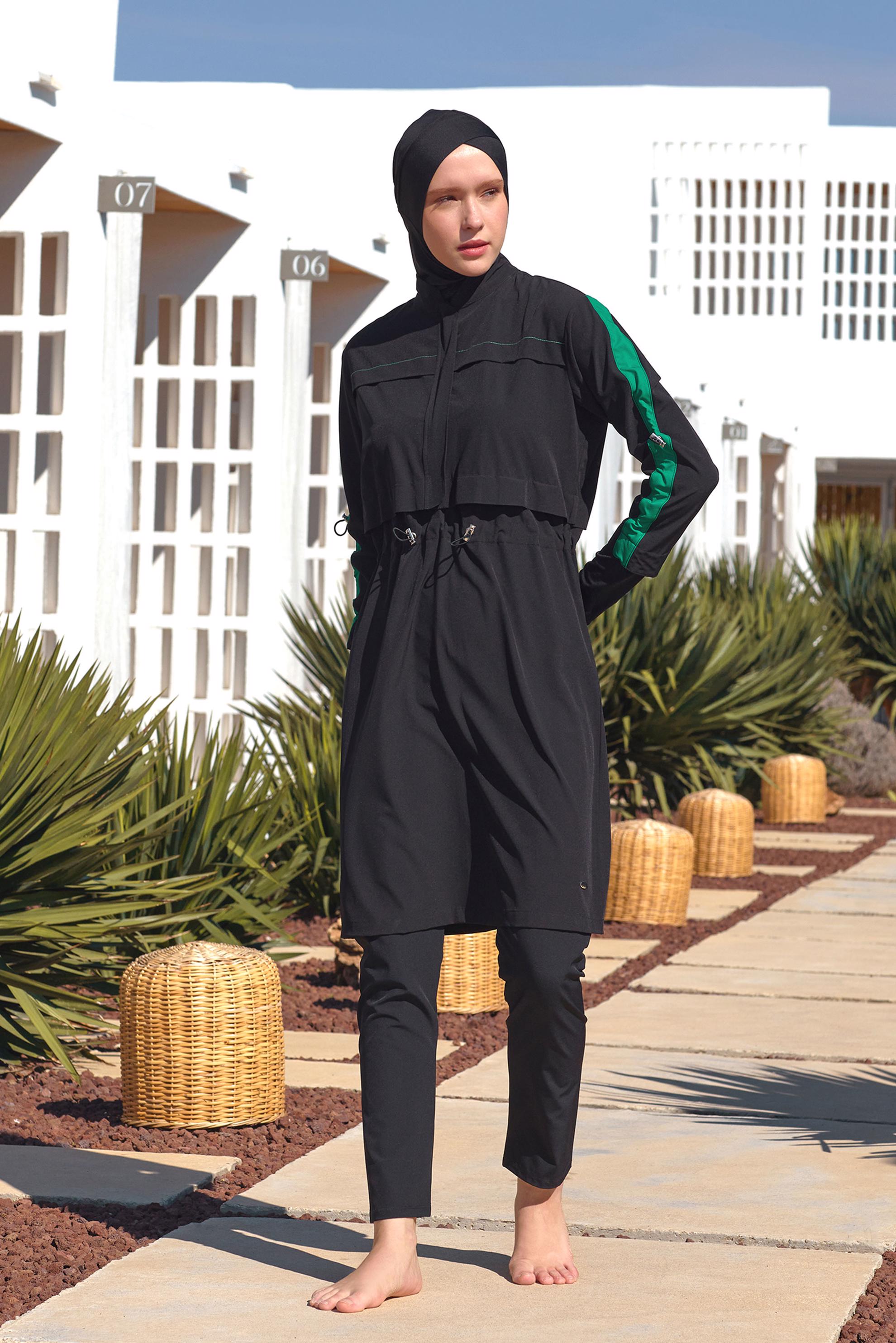 Vêtements hijab NOIR MAILLOT DE BAIN HIJAB TAILLE SMOCKÉE 1223