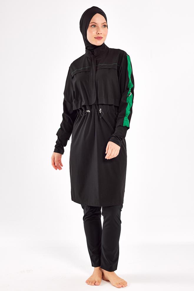 Vêtements hijab NOIR MAILLOT DE BAIN HIJAB TAILLE SMOCKÉE 1223 - ALVİNA
