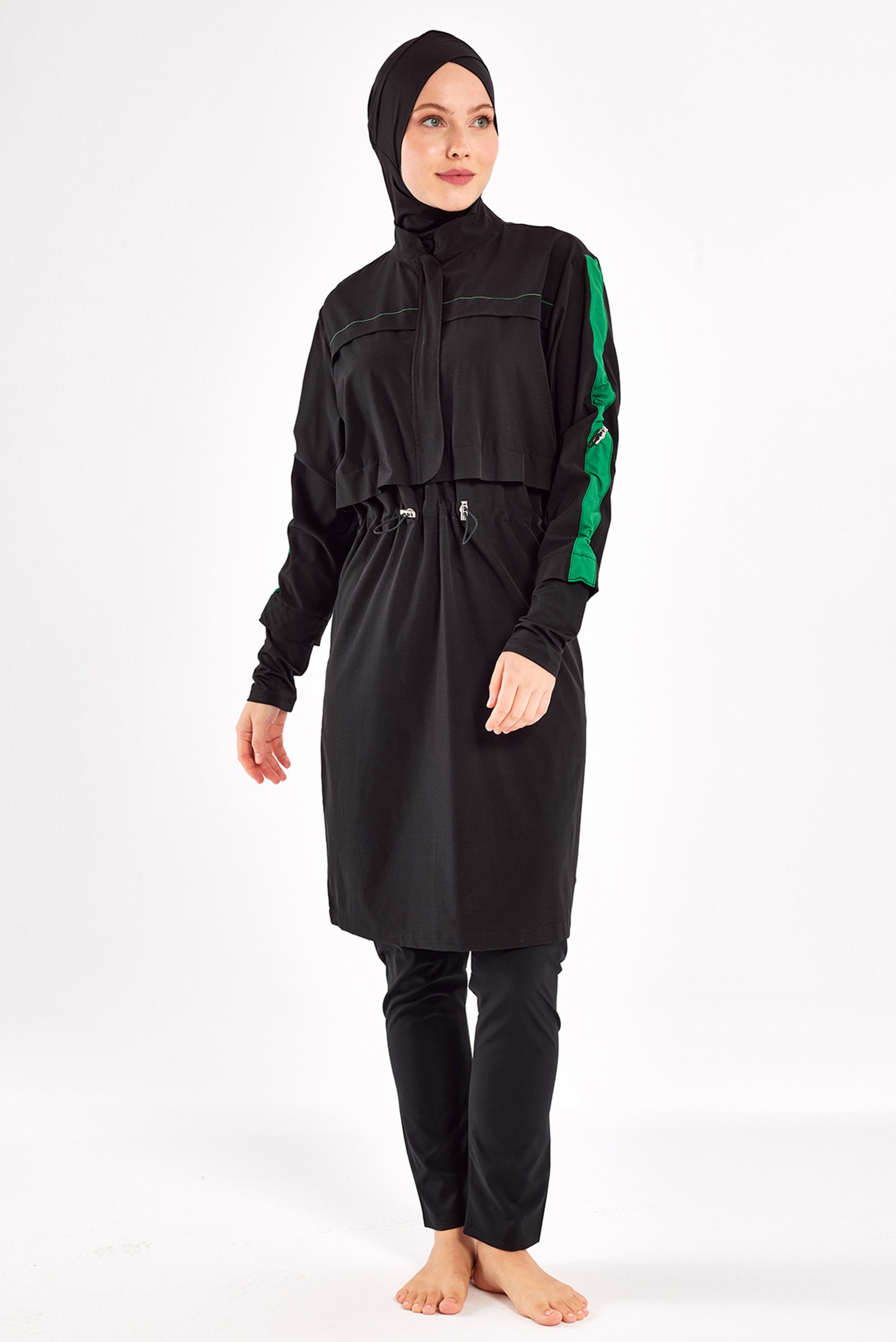 Vêtements hijab NOIR MAILLOT DE BAIN HIJAB TAILLE SMOCKÉE 1223