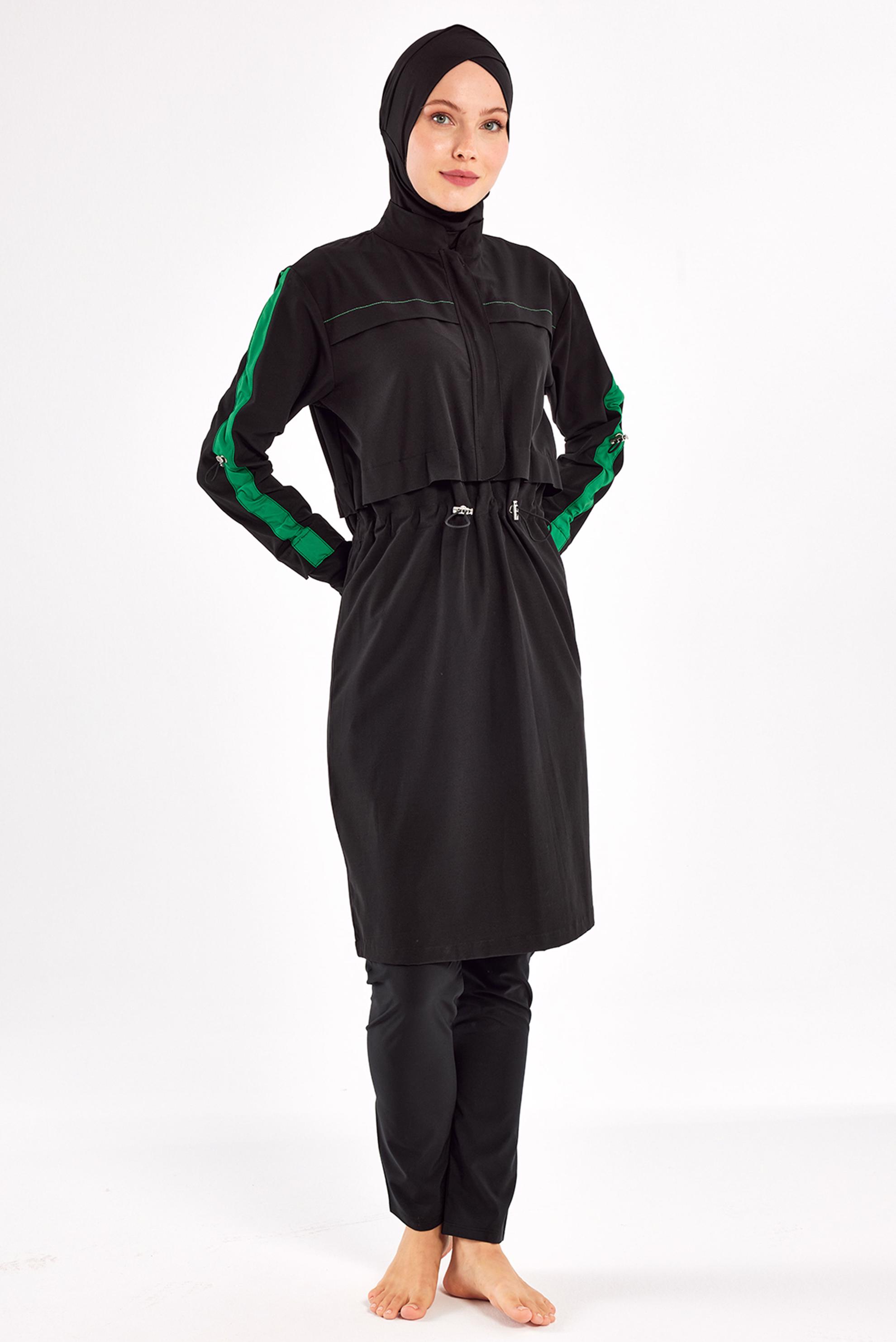 Vêtements hijab NOIR MAILLOT DE BAIN HIJAB TAILLE SMOCKÉE 1223