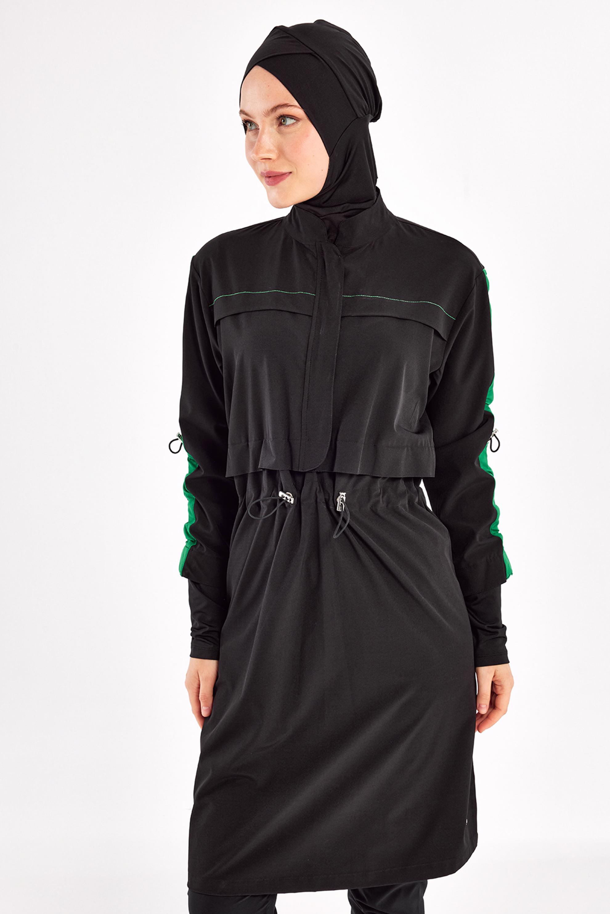 Vêtements hijab NOIR MAILLOT DE BAIN HIJAB TAILLE SMOCKÉE 1223