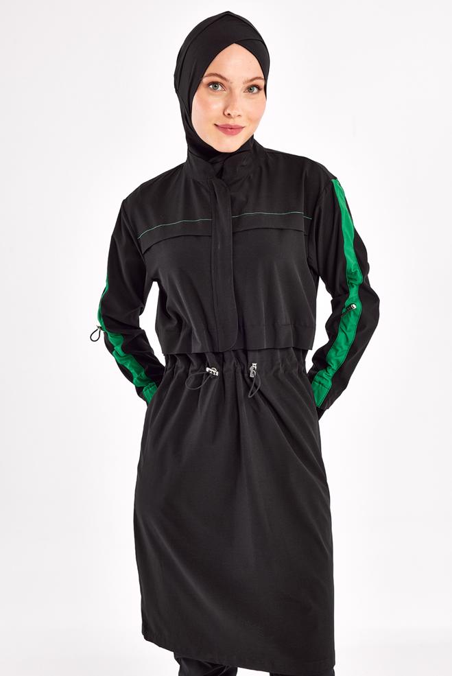 Vêtements hijab NOIR MAILLOT DE BAIN HIJAB TAILLE SMOCKÉE 1223 - ALVİNA