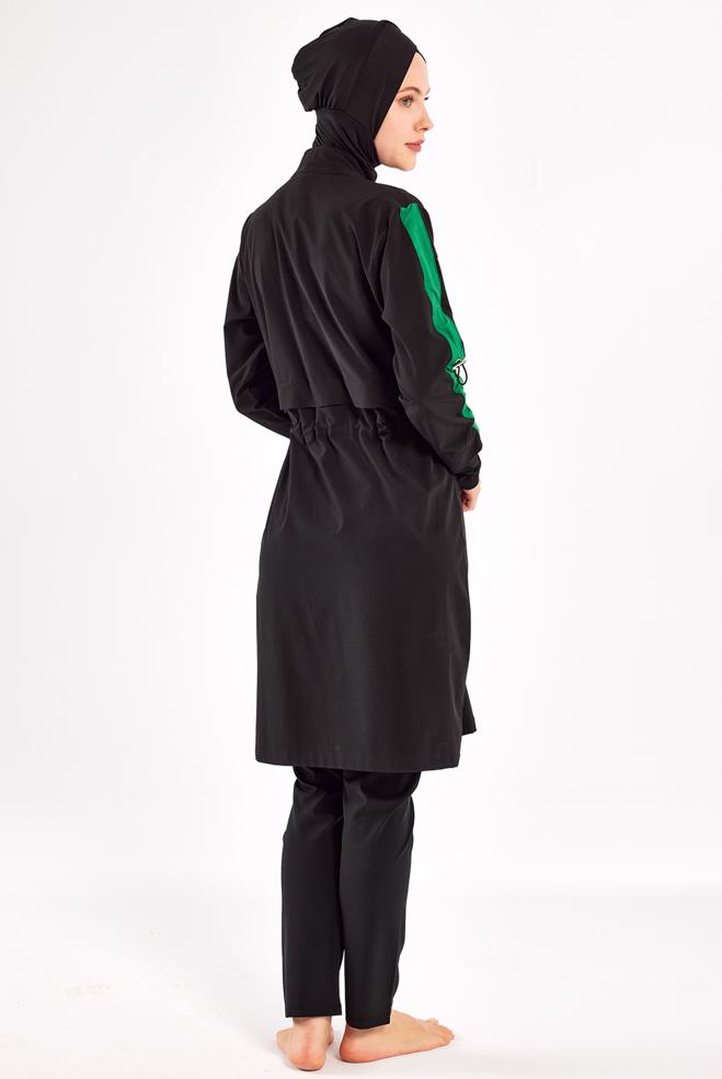 Vêtements hijab NOIR MAILLOT DE BAIN HIJAB TAILLE SMOCKÉE 1223 - ALVİNA