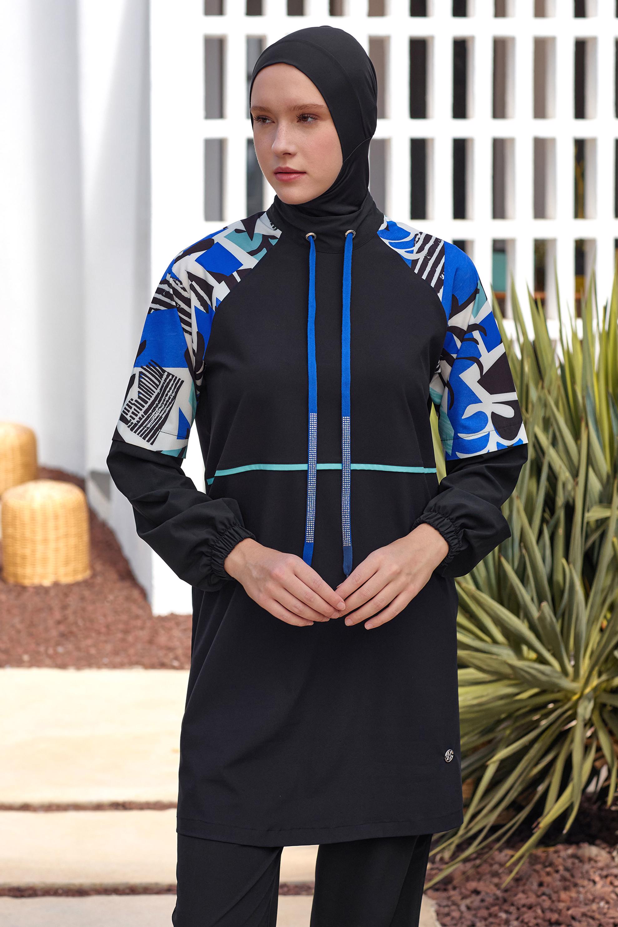 Tesettür giyim SİYAH DESENLİ TESETTÜR MAYO 1225