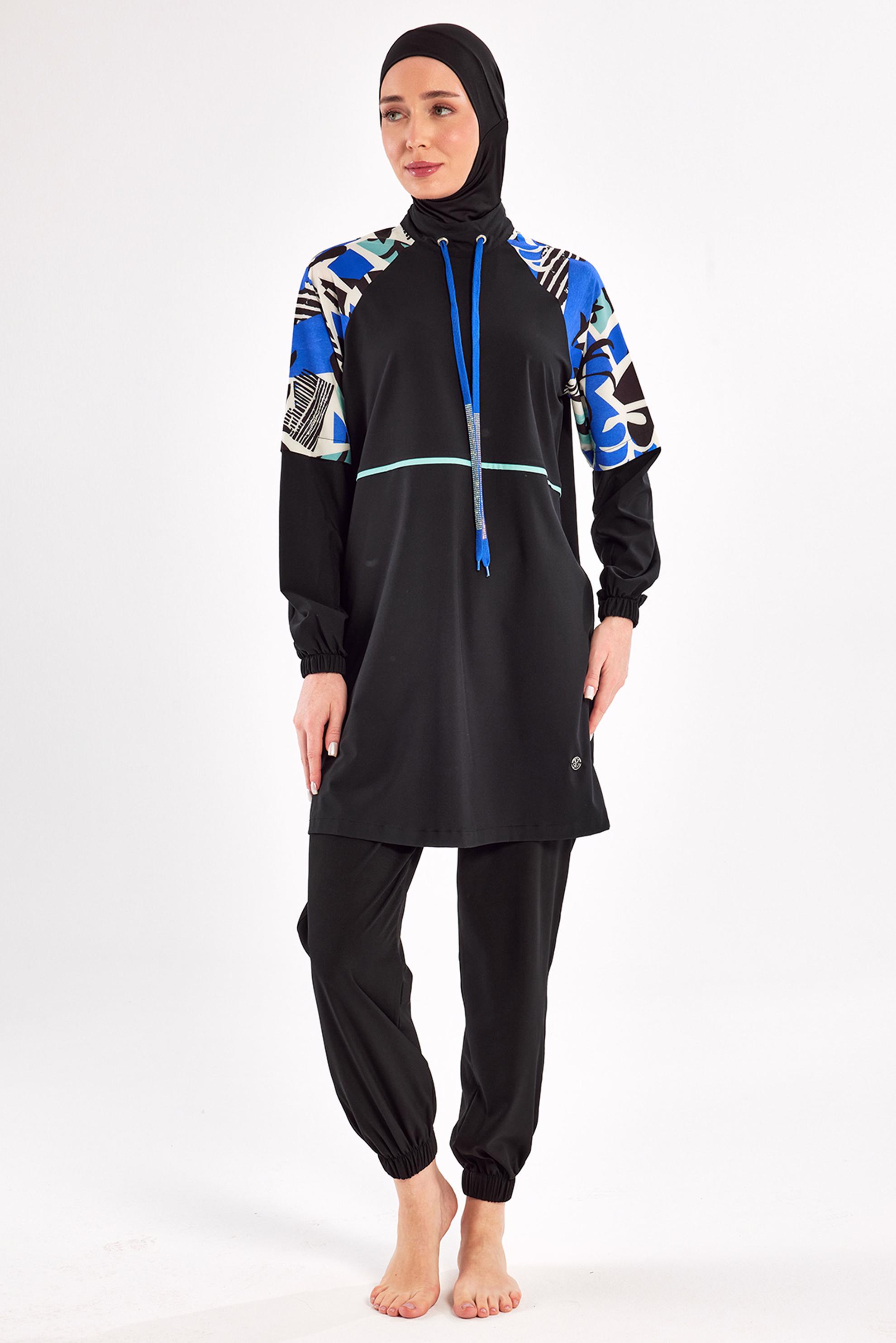 Tesettür giyim SİYAH DESENLİ TESETTÜR MAYO 1225