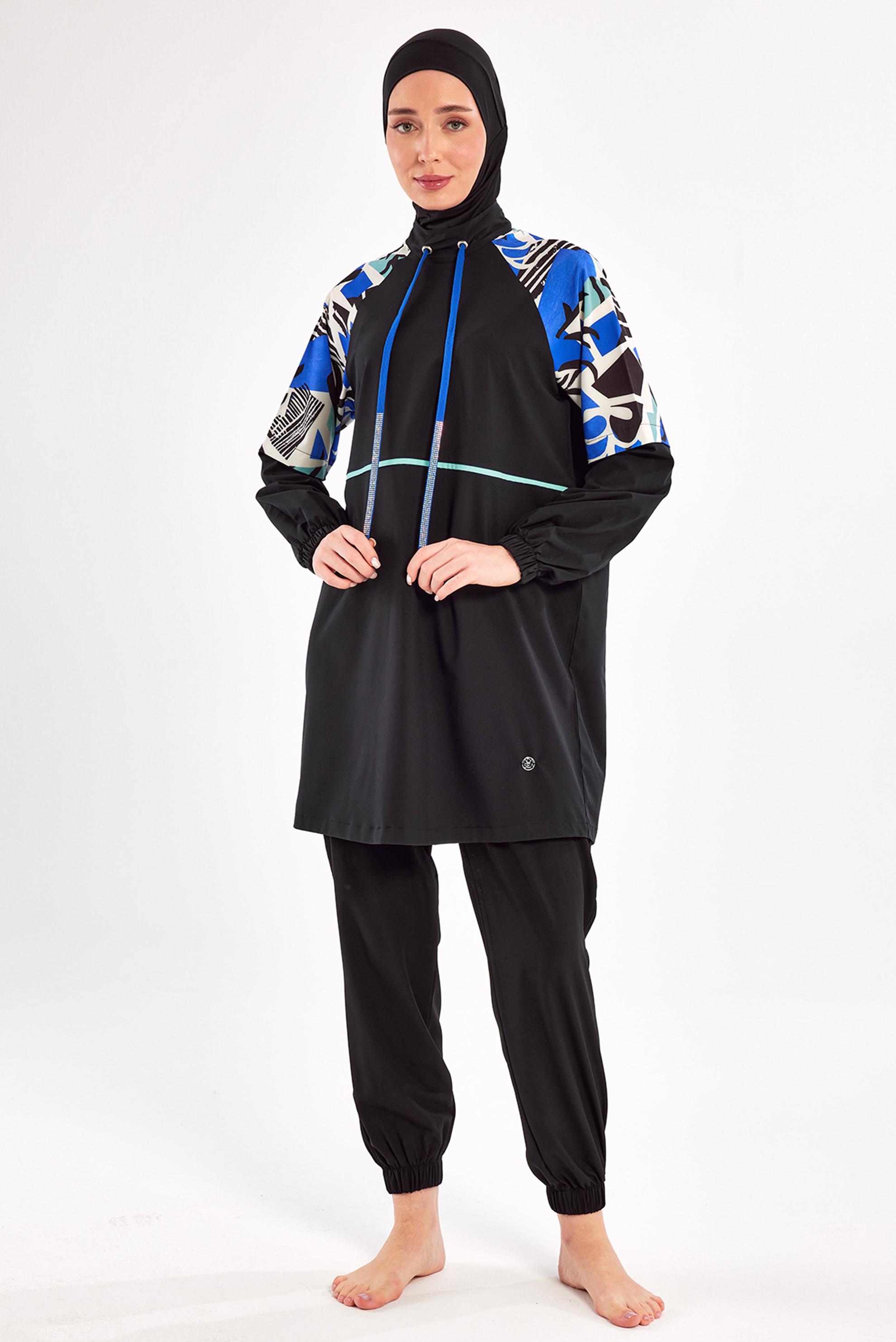 Tesettür giyim SİYAH DESENLİ TESETTÜR MAYO 1225