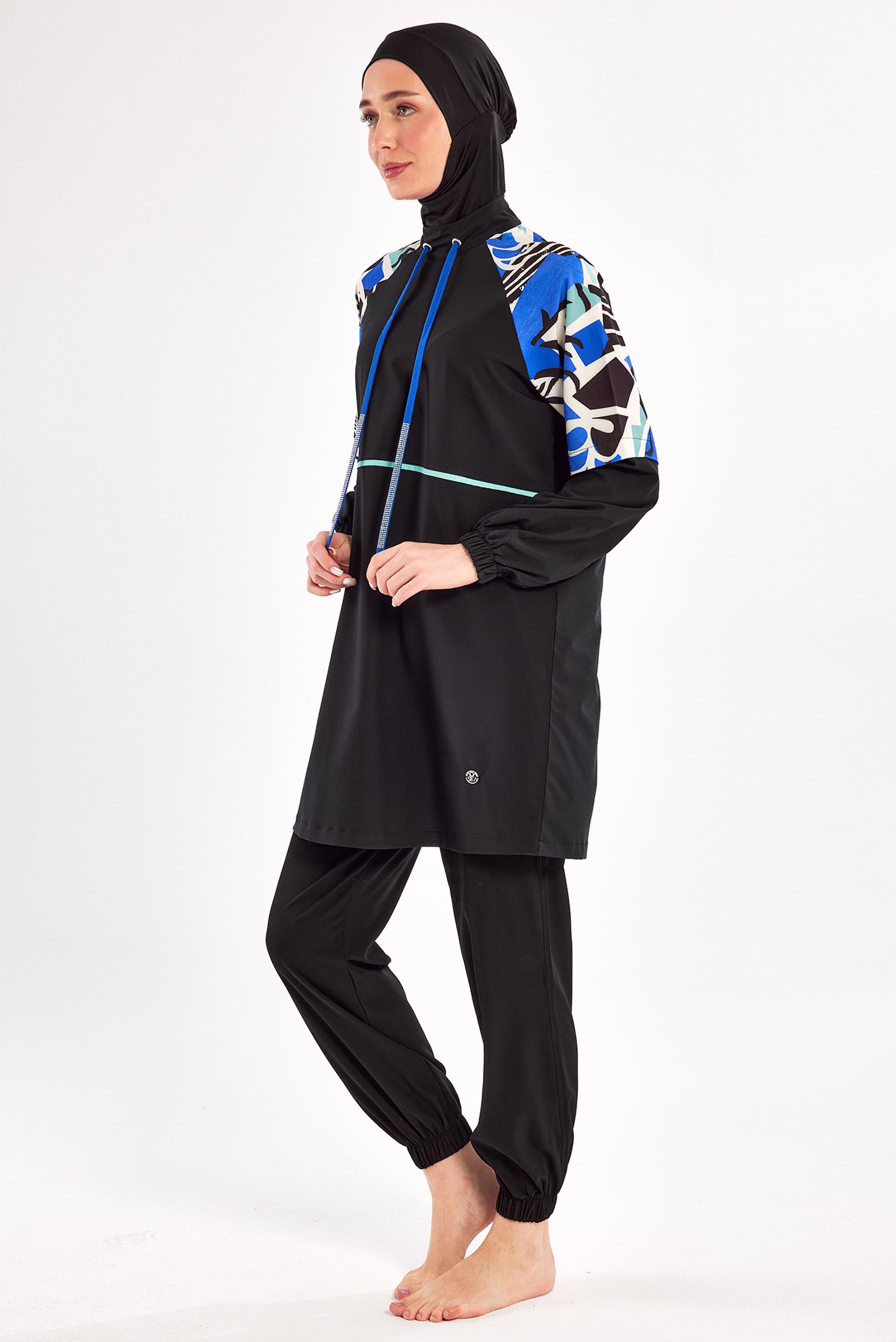 Tesettür giyim SİYAH DESENLİ TESETTÜR MAYO 1225