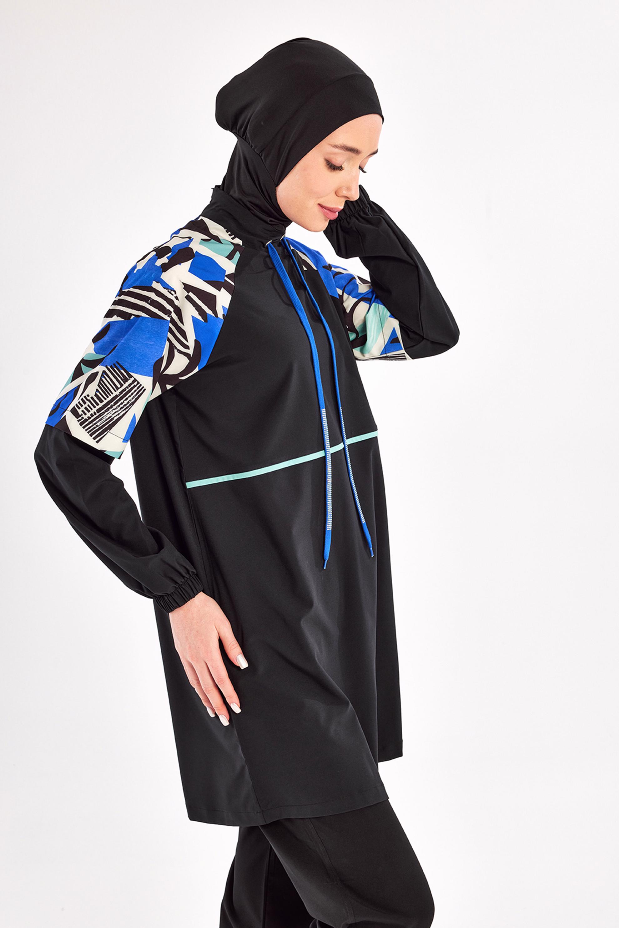 Tesettür giyim SİYAH DESENLİ TESETTÜR MAYO 1225