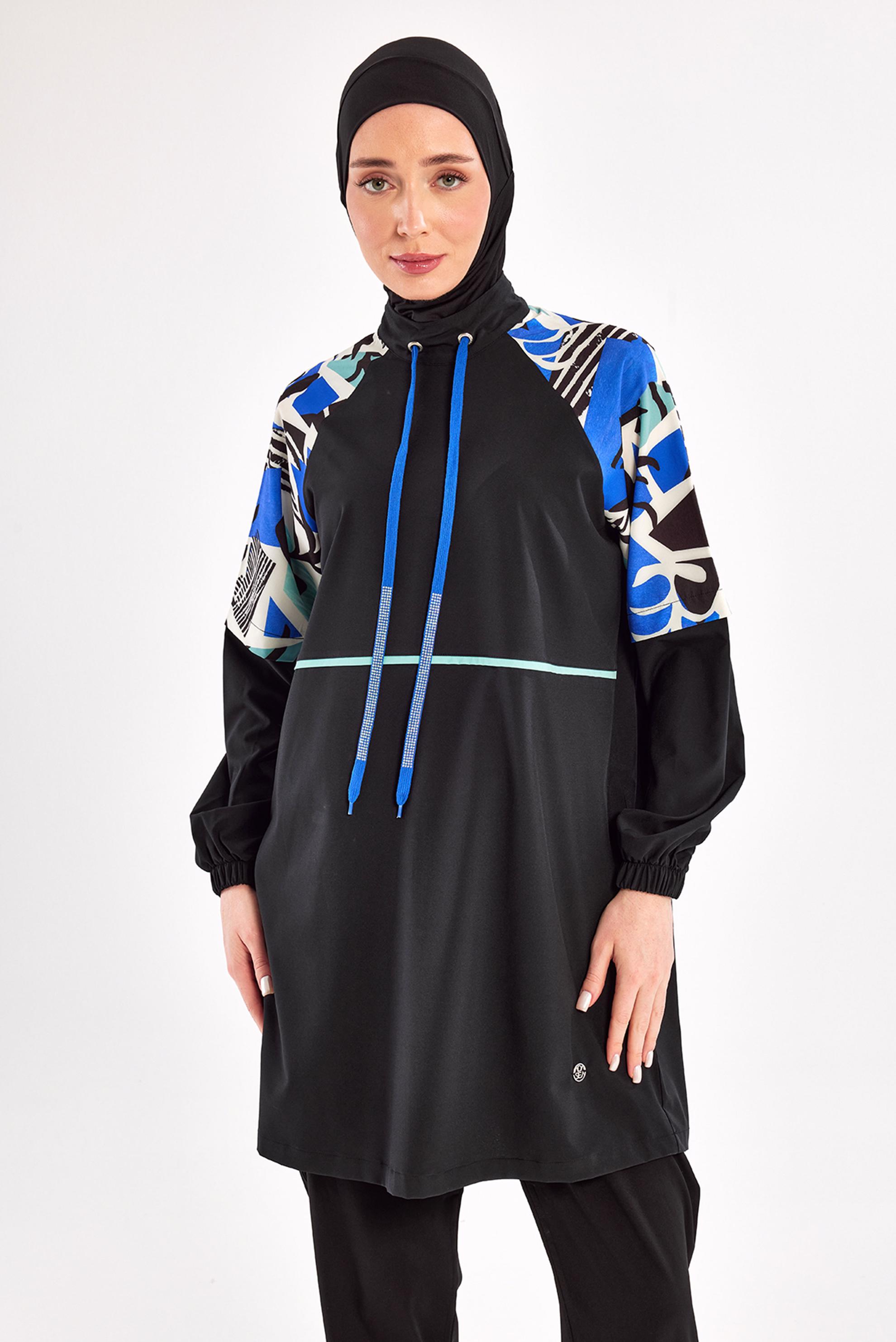 Tesettür giyim SİYAH DESENLİ TESETTÜR MAYO 1225