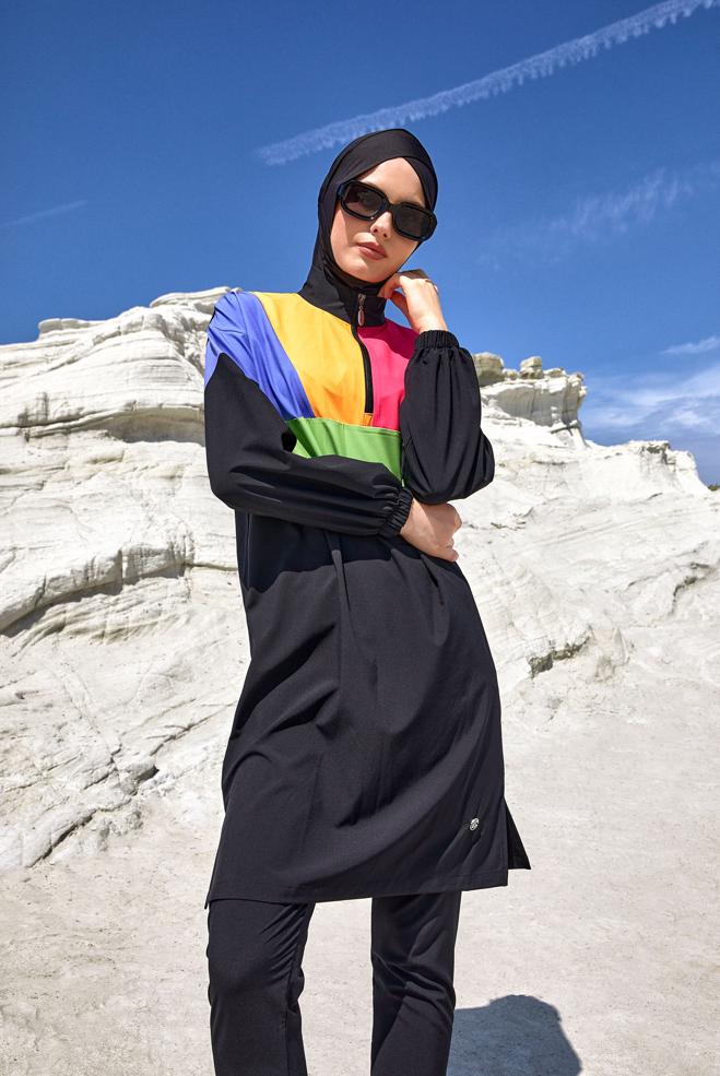 Vêtements hijab NOIR MAILLOT DE BAIN HIJAB COLORÉ 1226 - ALVİNA