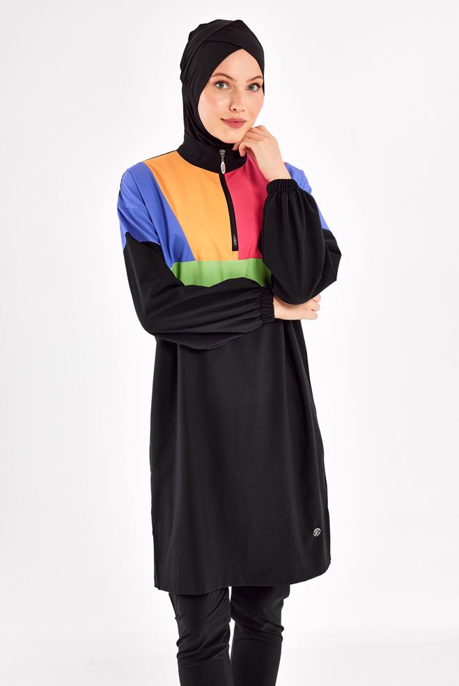 Vêtements hijab NOIR MAILLOT DE BAIN HIJAB COLORÉ 1226 - ALVİNA