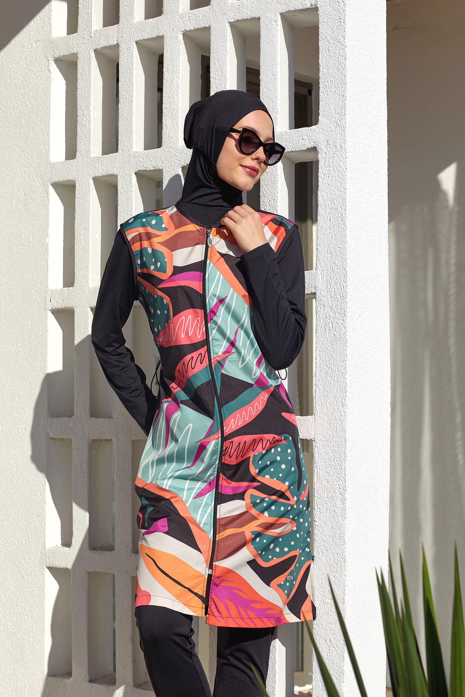 Vêtements hijab NOIR MAILLOT DE BAIN HIJAB À MOTIFS 1304