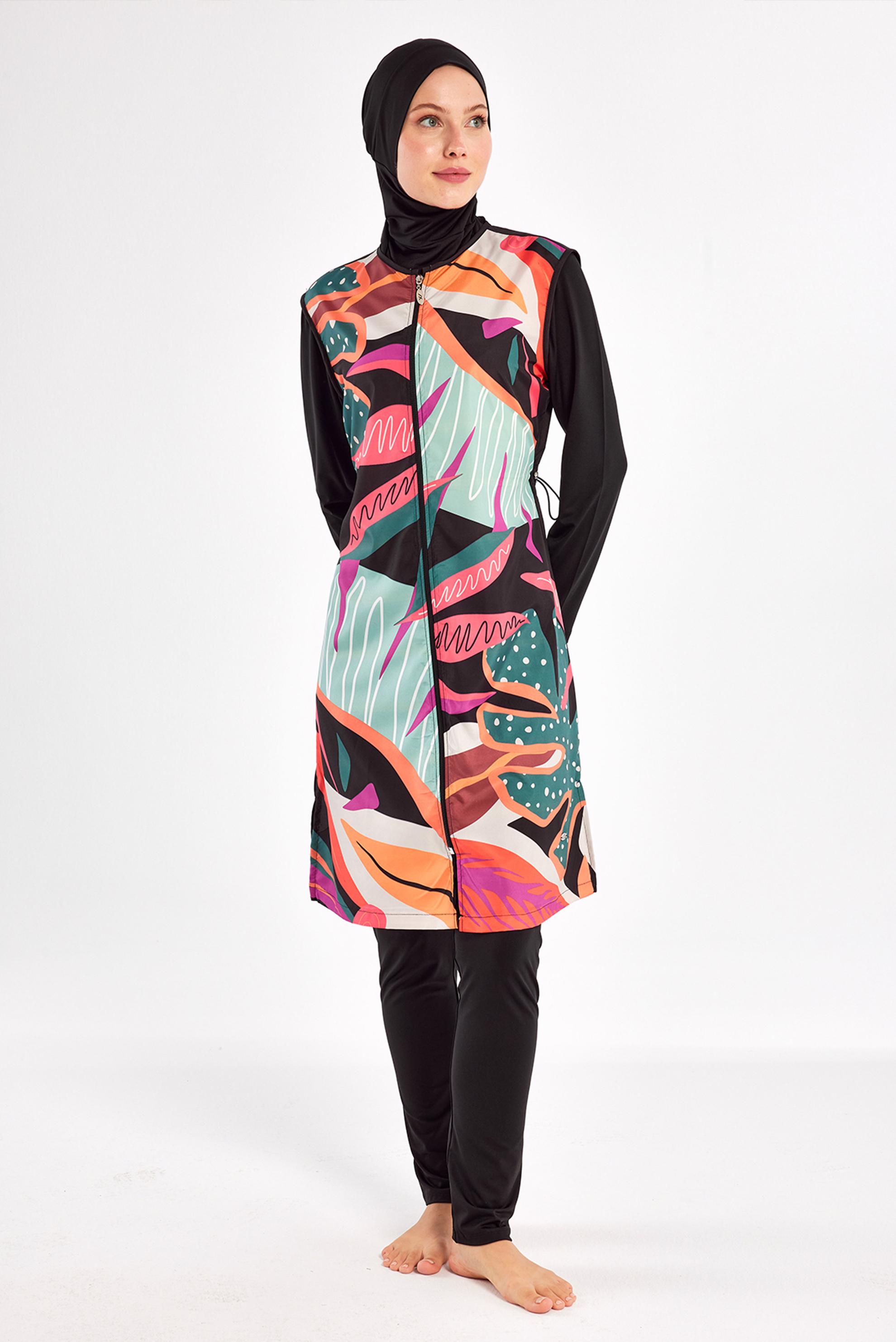 Vêtements hijab NOIR MAILLOT DE BAIN HIJAB À MOTIFS 1304