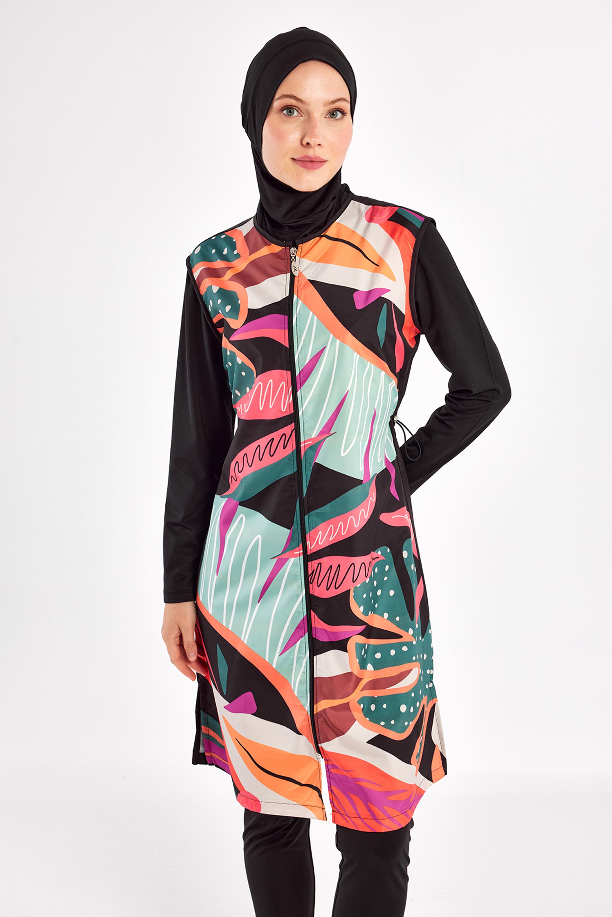 Vêtements hijab NOIR MAILLOT DE BAIN HIJAB À MOTIFS 1304
