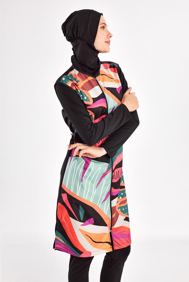 Vêtements hijab NOIR MAILLOT DE BAIN HIJAB À MOTIFS 1304 - ALVİNA