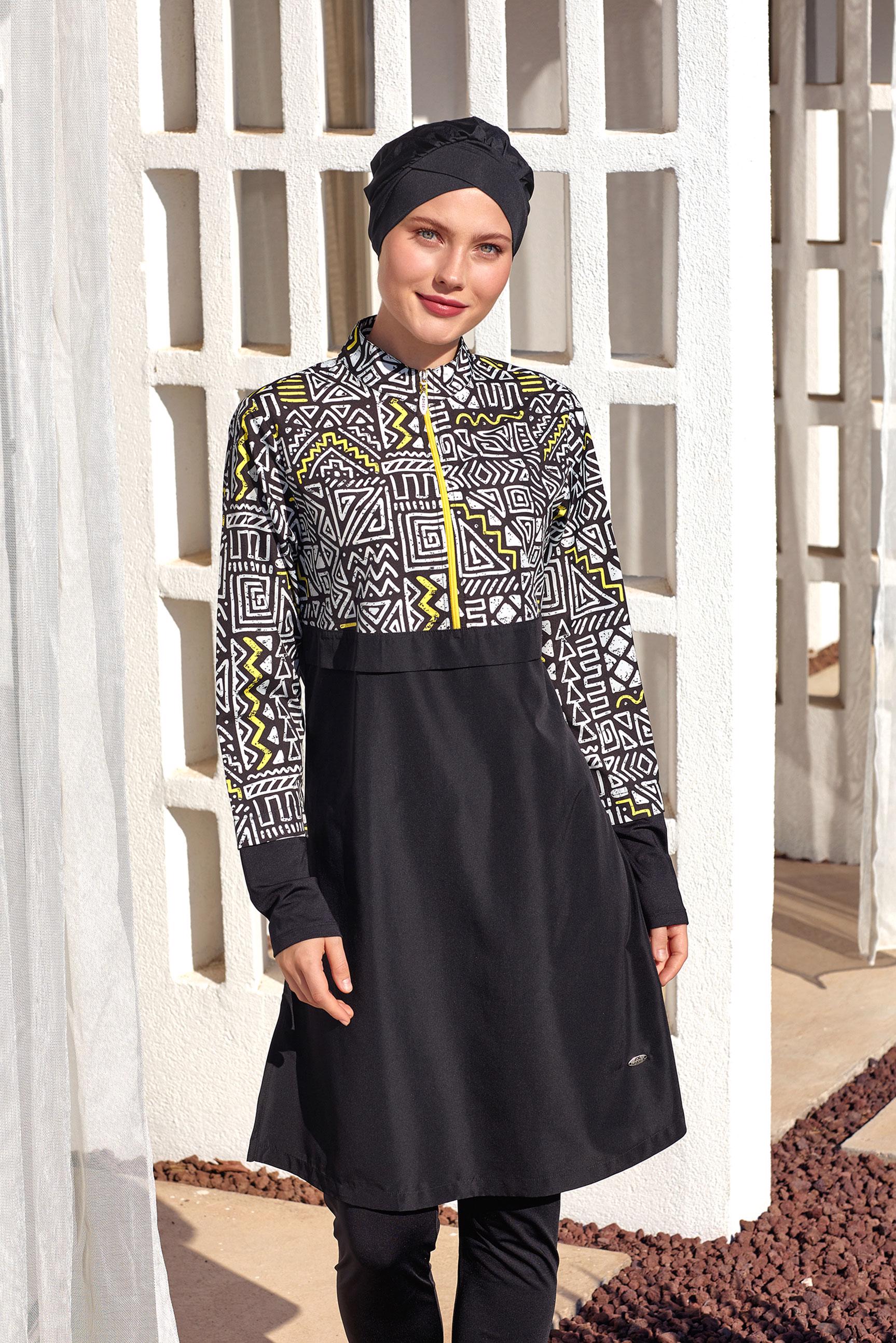 Vêtements hijab NOIR MAILLOT DE BAIN HIJAB À MOTIFS 1407