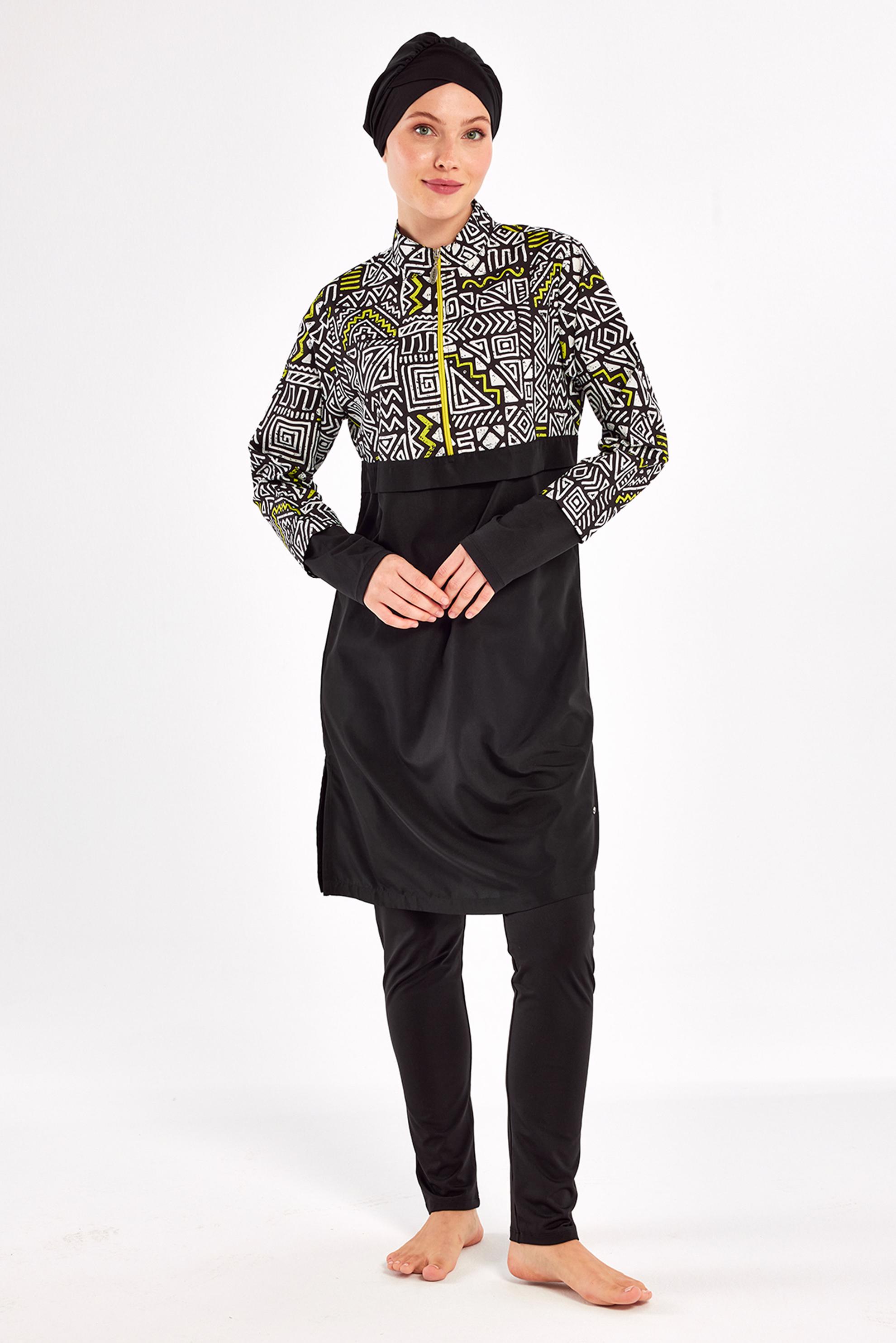 Vêtements hijab NOIR MAILLOT DE BAIN HIJAB À MOTIFS 1407