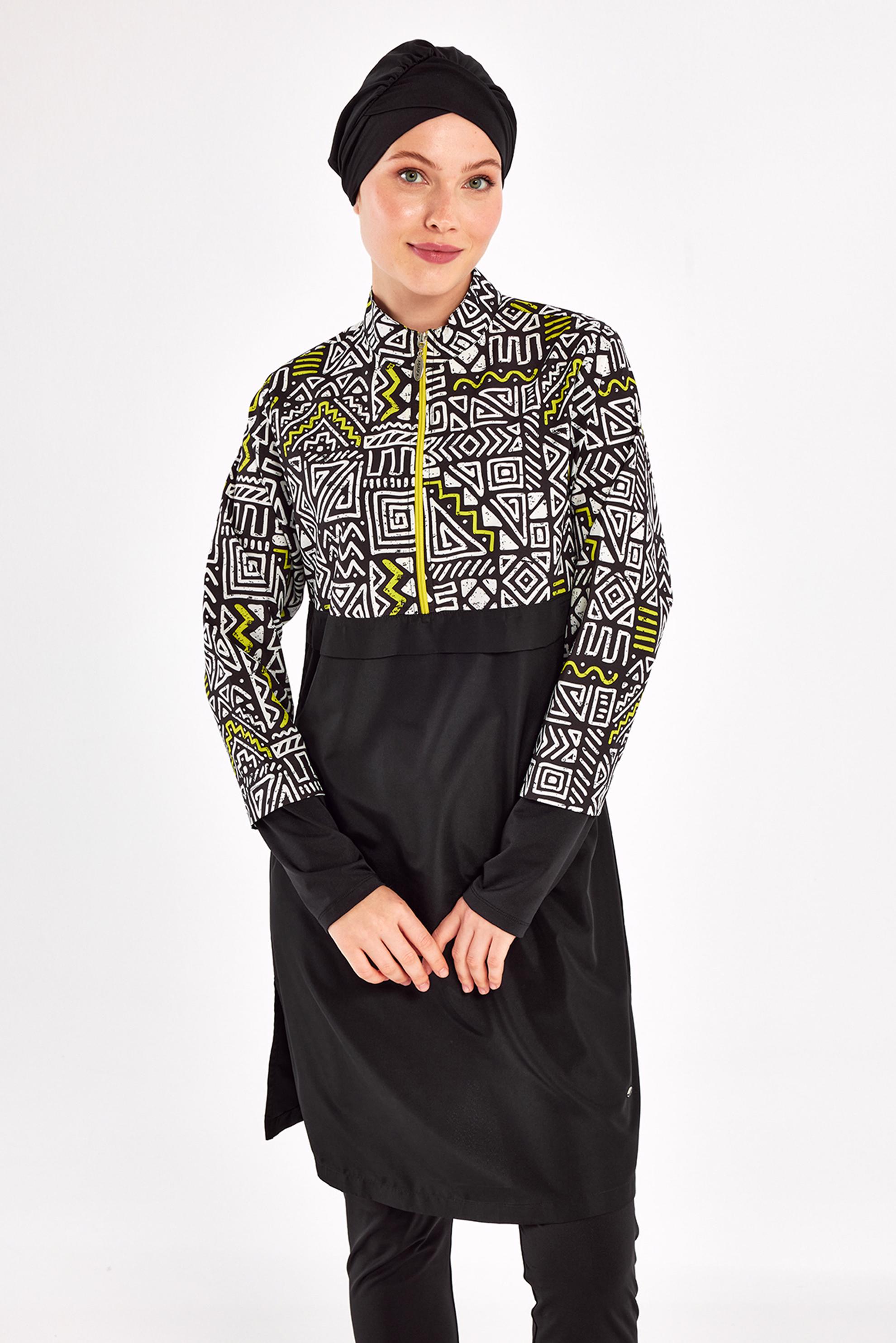 Vêtements hijab NOIR MAILLOT DE BAIN HIJAB À MOTIFS 1407