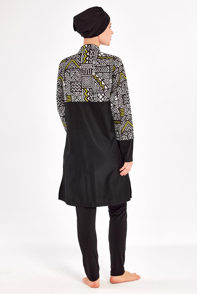 Vêtements hijab NOIR MAILLOT DE BAIN HIJAB À MOTIFS 1407 - ALVİNA